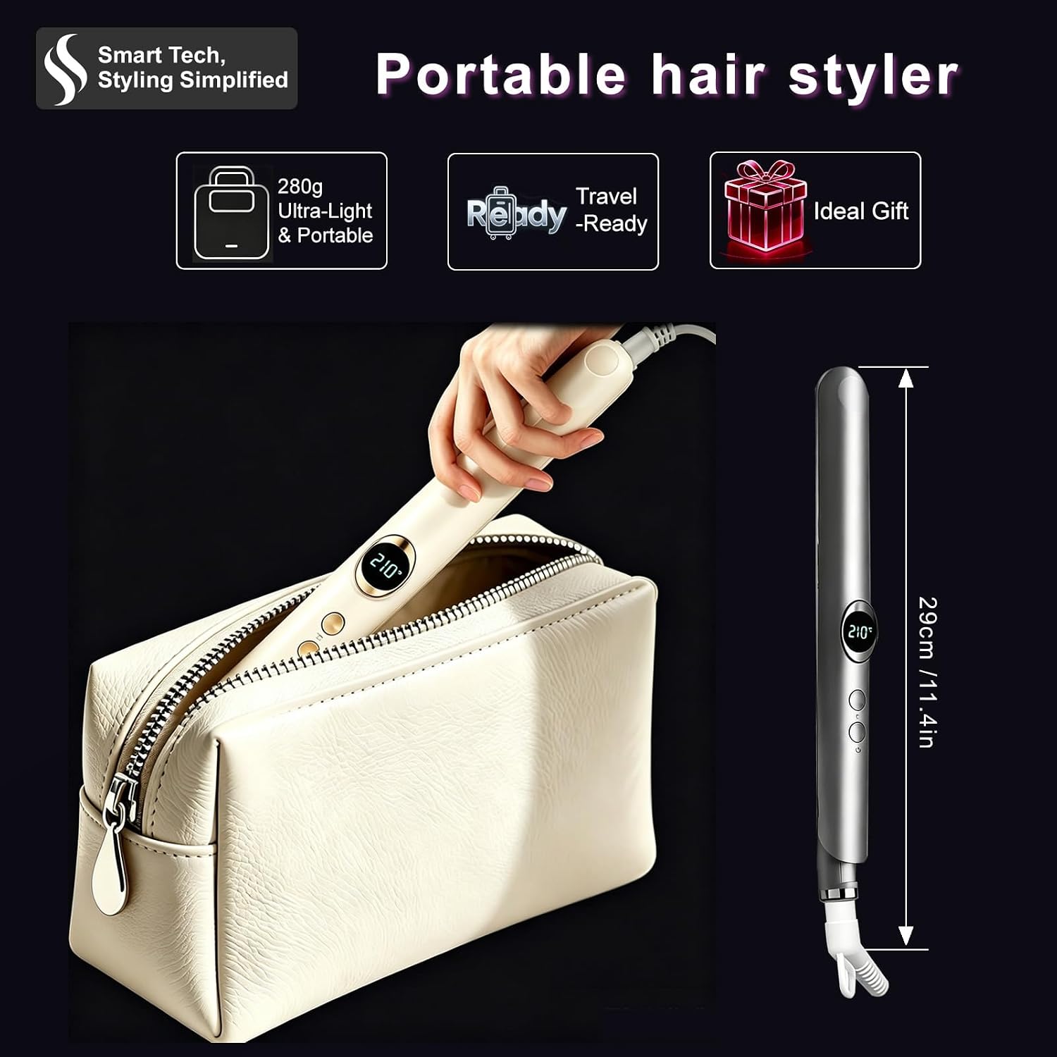 2026 Upgraded 2-in-1 Hair Straightener & Curler, High-Concentration Negative Ionics & 3D Floating Plates, 12 Heat Settings (150°C–210°C) w/Display, 30W, Wide Voltage, 360° Swivel Cord, Metallic Gray