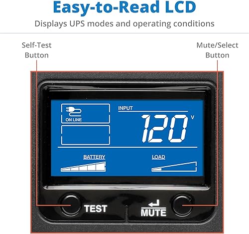 Miniatura 9 de Sistema de alimentación ininterrumpida, de la marca Tripp Lite, AVR, 120 V, con pantalla LCD, USB y coaxial RJ45 Negro