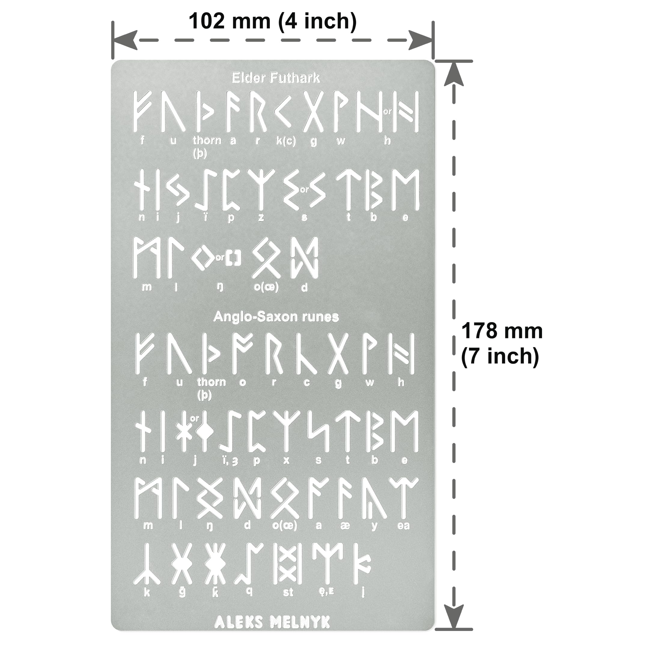 Aleks Melnyk No.409 Metal Stencil, Elder Futhark, Anglo-Saxon Runes 0.5in, Ancient Alphabet, Sigil Magic Alphabet Stencil - Image 4