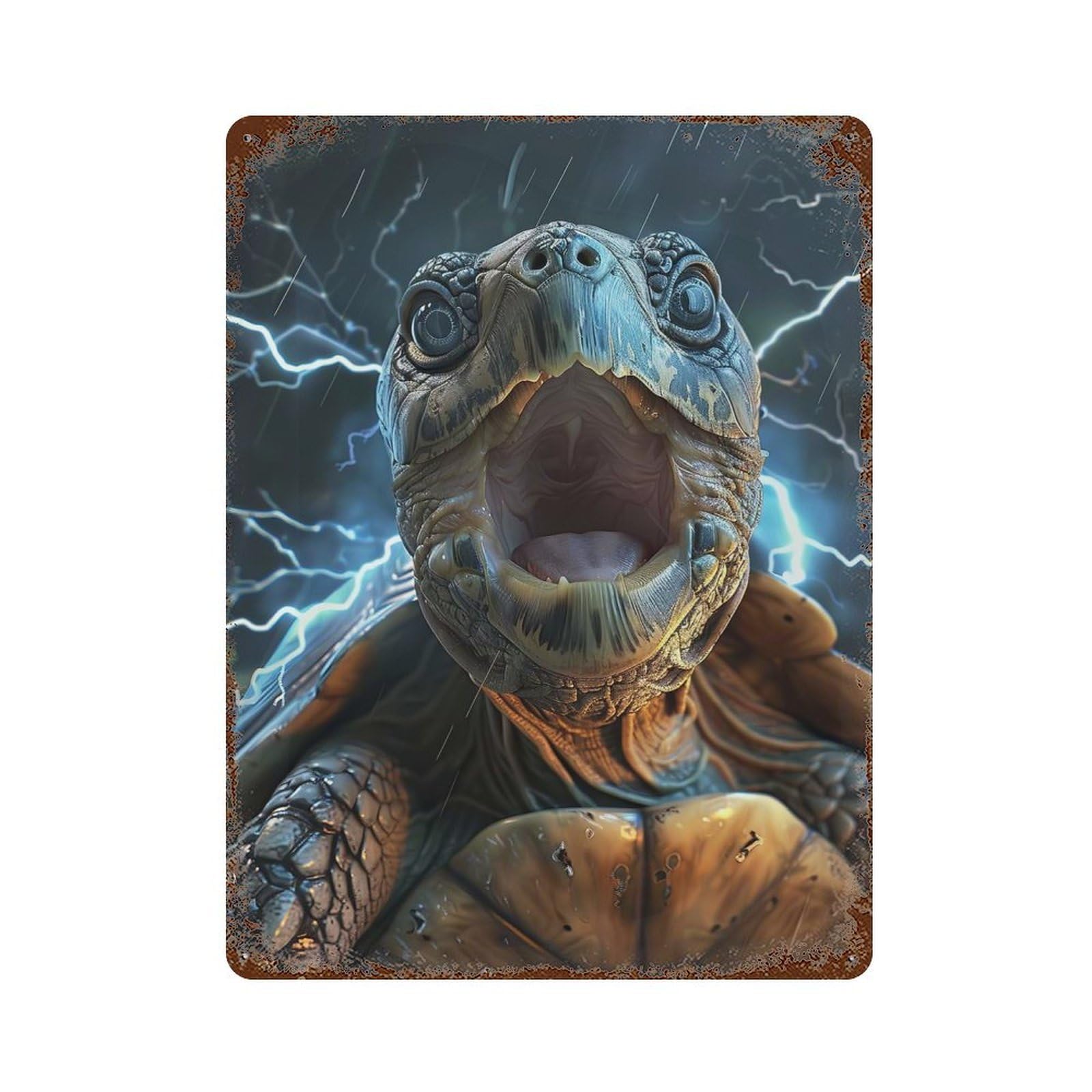 Turtle Lightning Weathered Tin Sign 15.7"x11.8", Vintage Wall Decor for Garage, Pub Or Kitchen