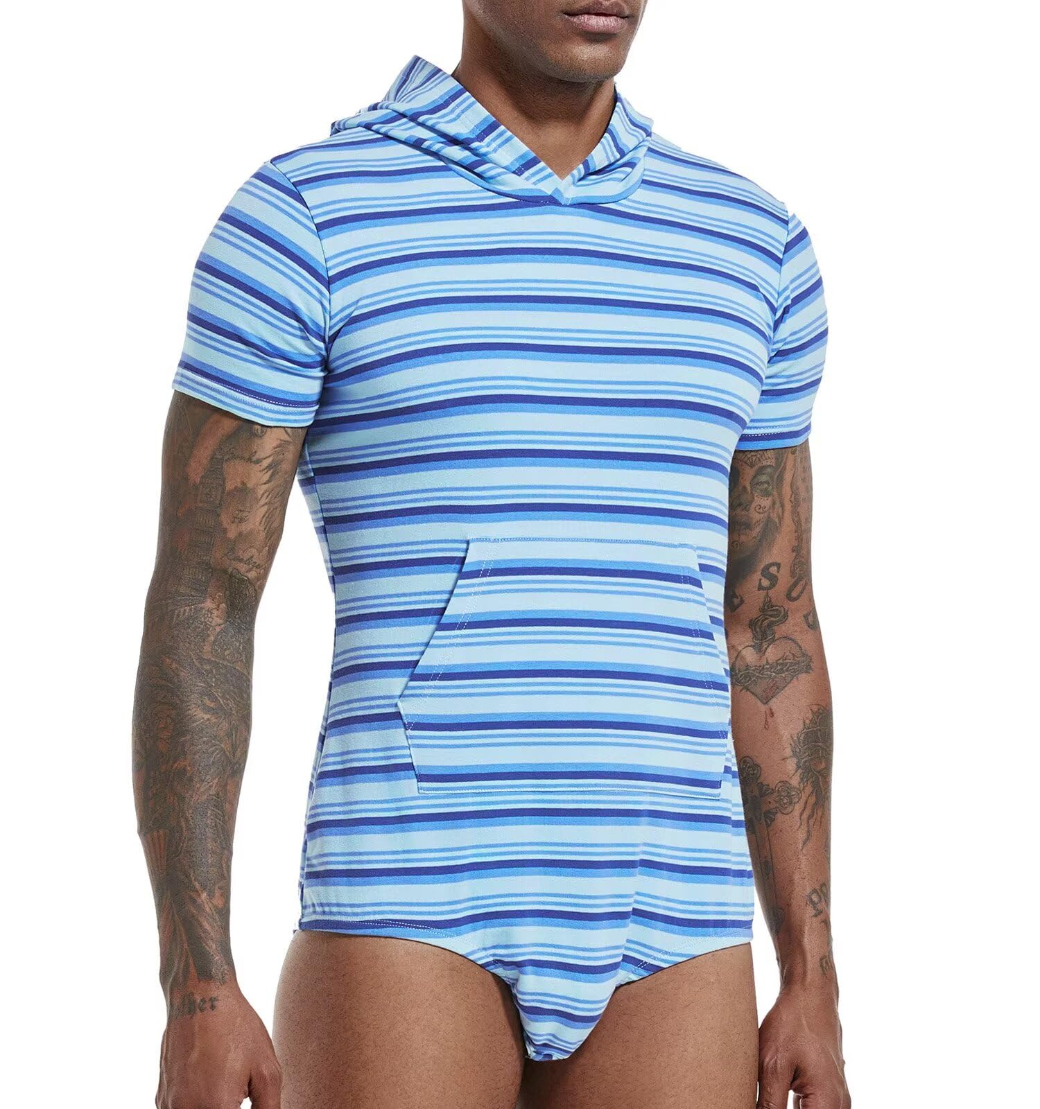Landofgenie Homme Body Combinaison Pyjama One Piece Onesie à Capuche Top Court Grenouillère Coton