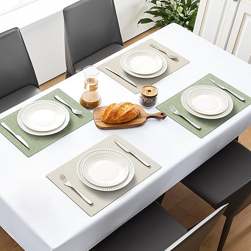 Miniatura 2 de MOSAYT Juego de manteles individuales de vinilo de 6 a 12 x 17 pulgadas, piel sintética, 100% impermeables, a prueba de aceite, se limpian con un