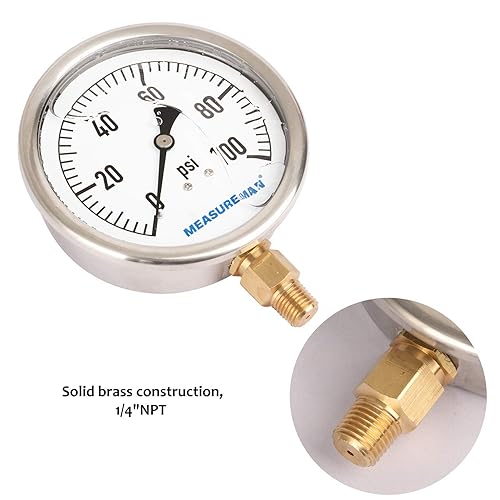 Miniatura 10 de MEASUREMAN Tamaño del dial de 4", manómetro de plomería relleno de glicerina, 0-160psi, caja de acero inoxidable, montaje inferior NPT de 14"