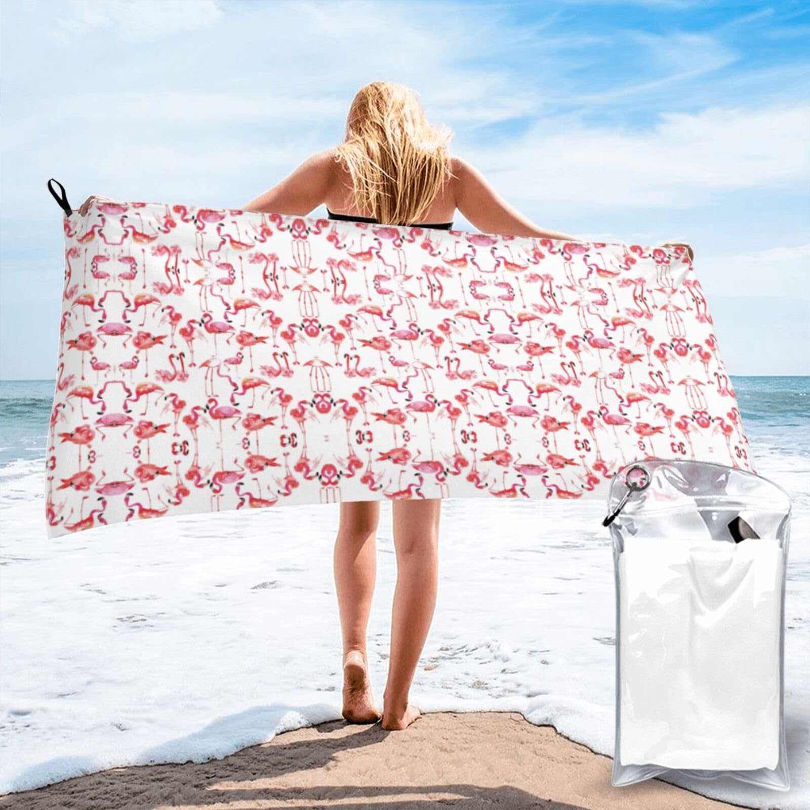 WYCZHY Flamingos Print Beach Towel Soft Quick Dry For Spa Pool Gym Vacation Travelers Women Men Adults Sauna Gift