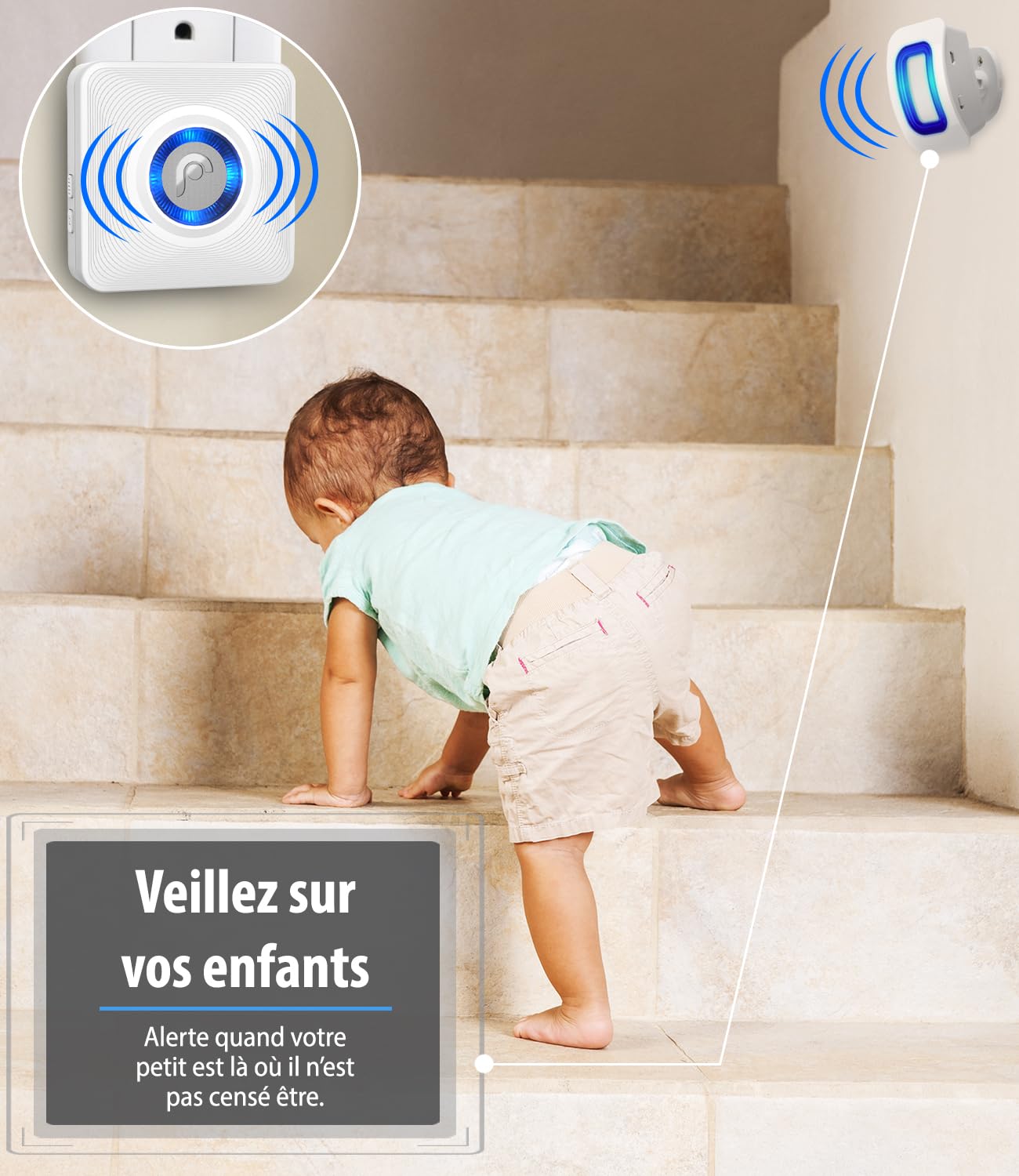 Fosmon – Détecteur de Mouvement sans Fil avec Alarme - Détecteur de Passage avec Carillon pour Commerce - Alarme Maison sans Fil - 1 Récepteur + 1 Capteur de Mouvement – Intérieur et Extérieur