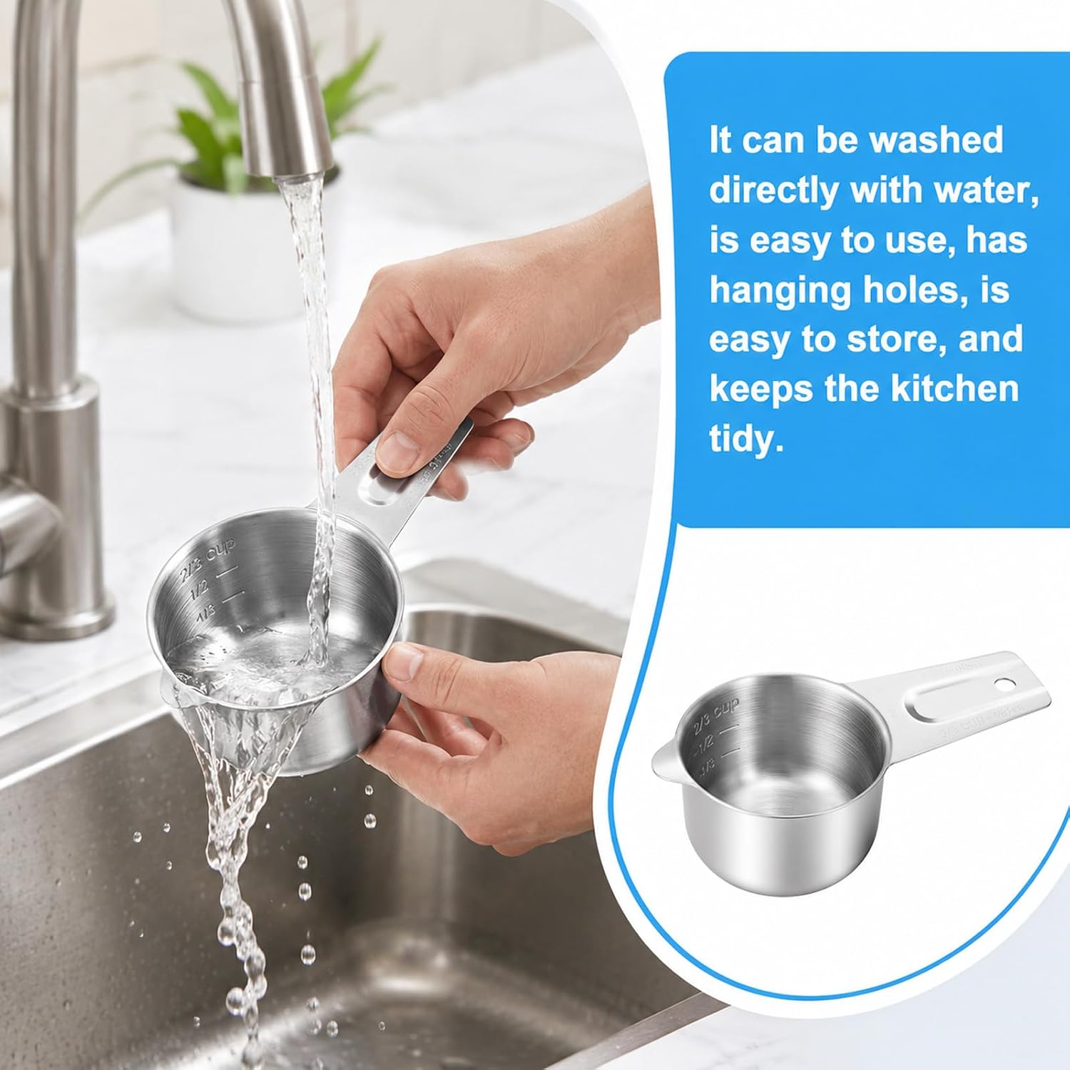 2/3 Cup Scoop Stainless Measuring Cup 160ml Single Measure Cups 5.3oz Metal Measure Scoop, Metric And US Measurement, Dishwasher Safe