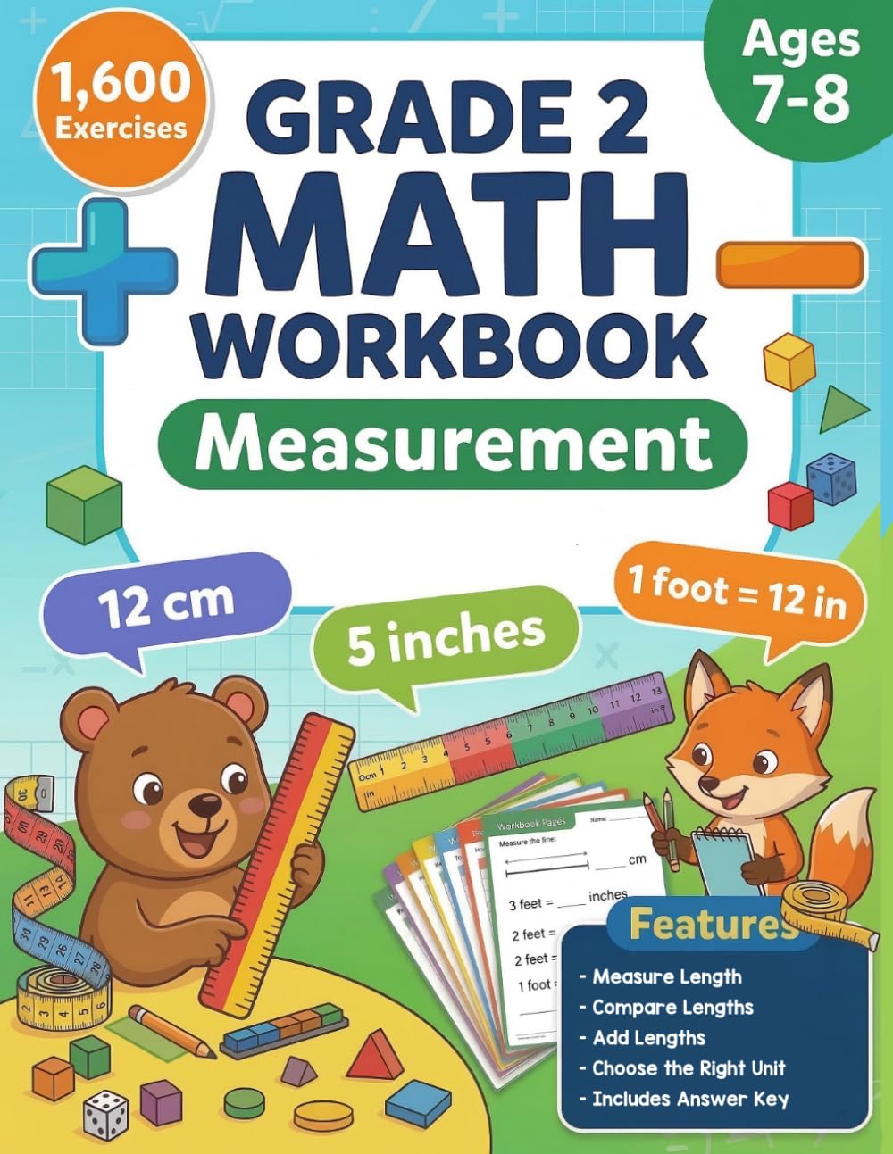 Grade 2 Measurement Math Workbook: Length, Comparison & Units Practice | Estimate, Compare, Add Lengths, Choose the Correct Unit | 1,600 Problems with Answer Key for Kids Ages 7–8