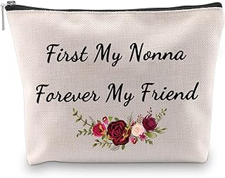 BLUPARK Nonna Gift Grandma Birthday Gift First My Nonna Forever My Friend Canvas Cosmetic Bag for Grandma, First My Nonna