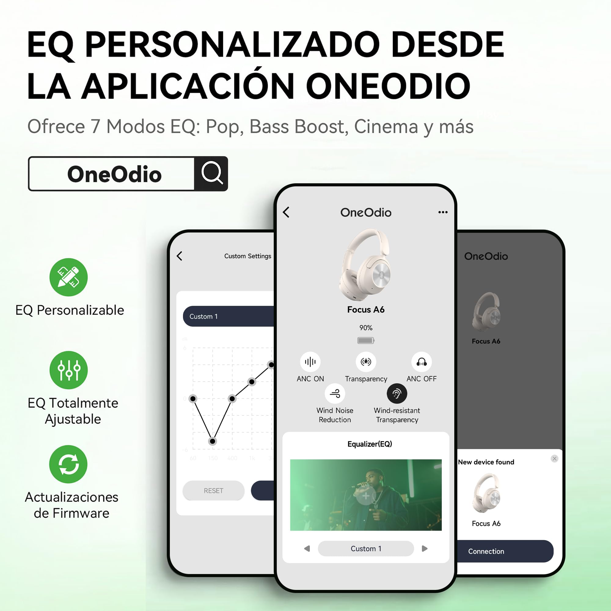 OneOdio Focus A6 Auriculares Híbridos con Cancelación Activa de Ruido, 75H | audio Hi-Res LDAC, bluetooth 6.0, app control, doble micrófono, cascos inalambricos diadema para viajes/oficina