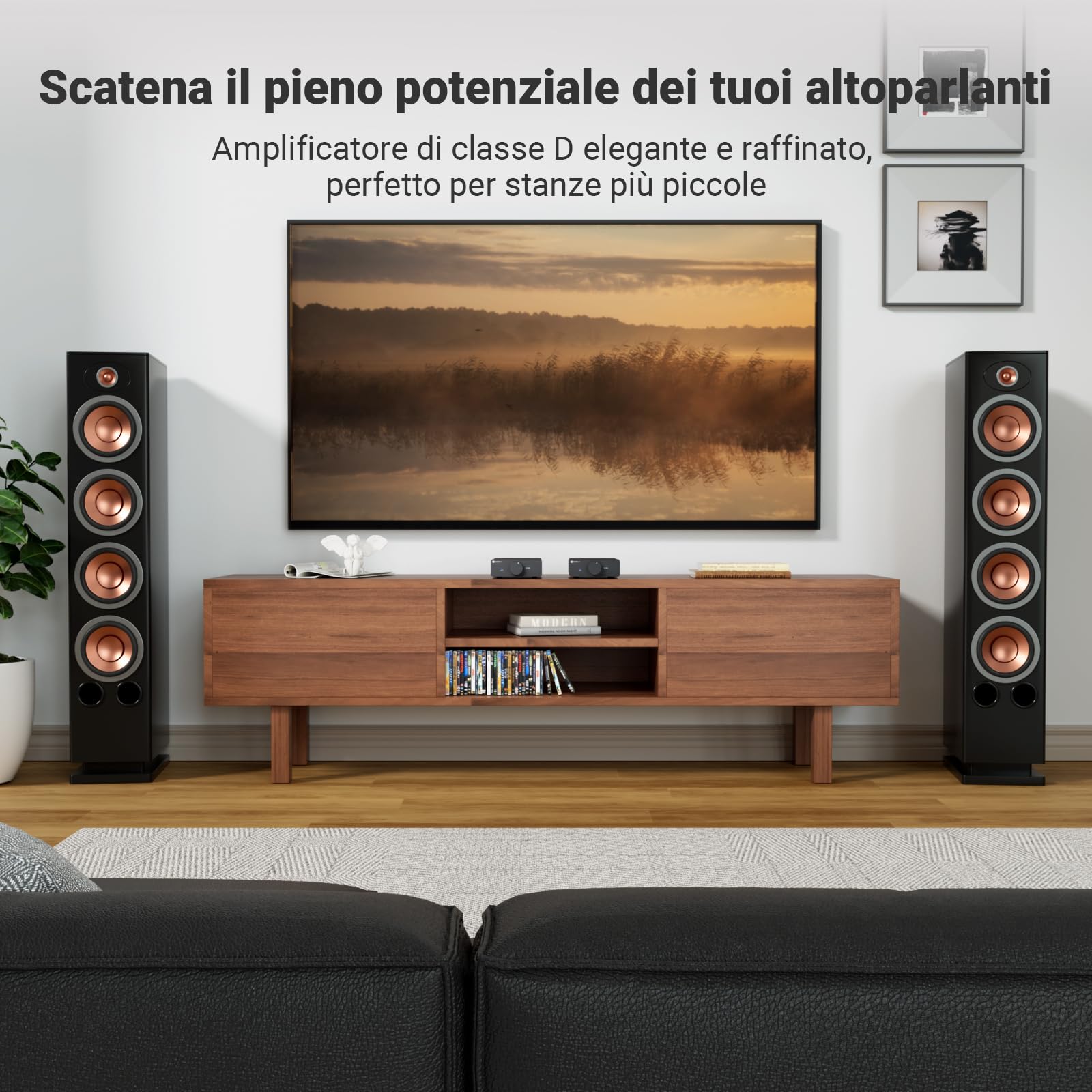 Fosi Audio V3 Amplificatore stereo Home Audio 300 Watt x2 Potenza TPA3255 Classe D Mini 2 canali per altoparlanti passivi da scaffale a torre Desktop Home Theater con alimentazione 48V