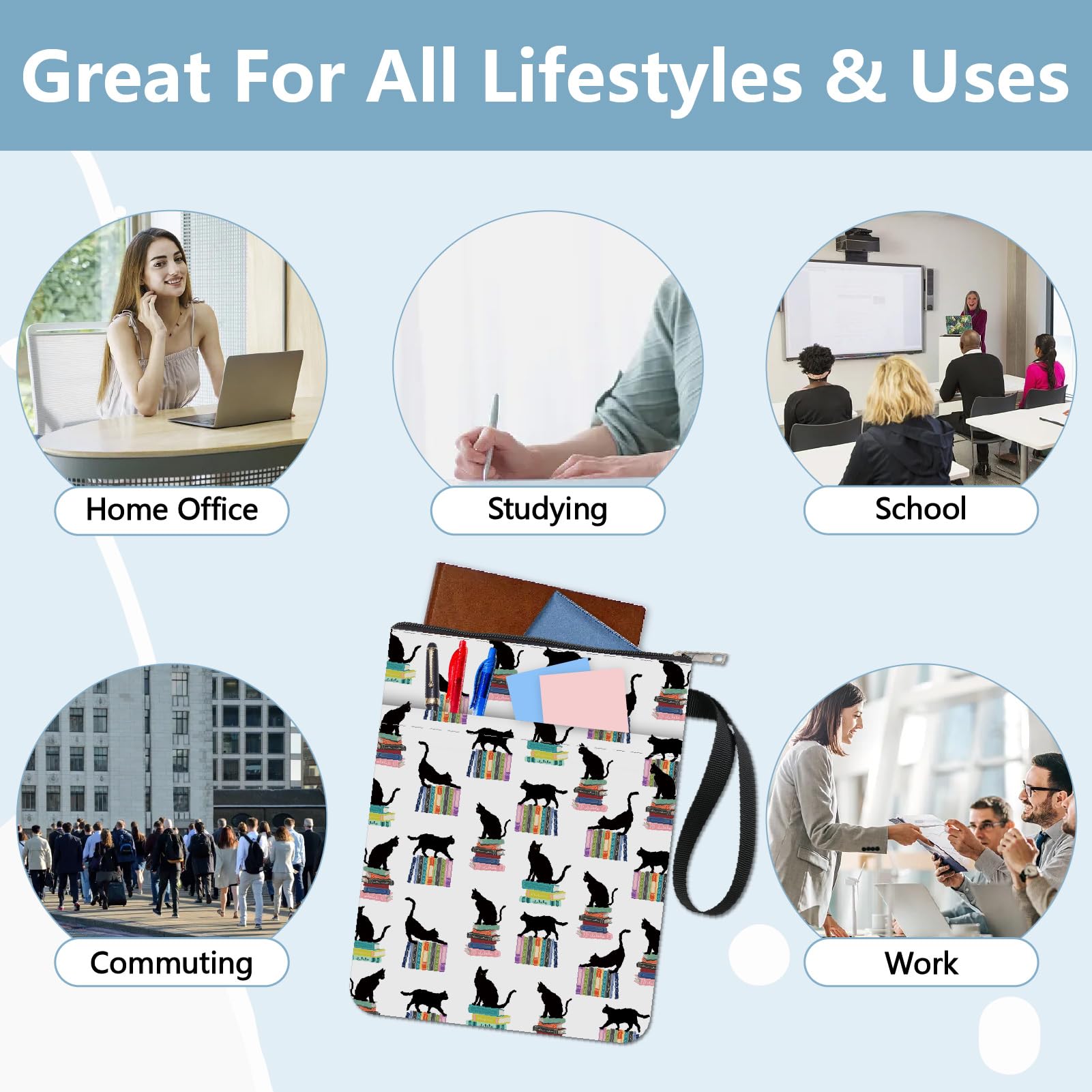 CRASPIRE Book Sleeve Book Cover with Zipper and Extra Sleeve Black Cat Protector Pouch for Paperbacks Book Lovers Washable Fabric Cloth Pocket for Classmate Friend Gifts - Image 4
