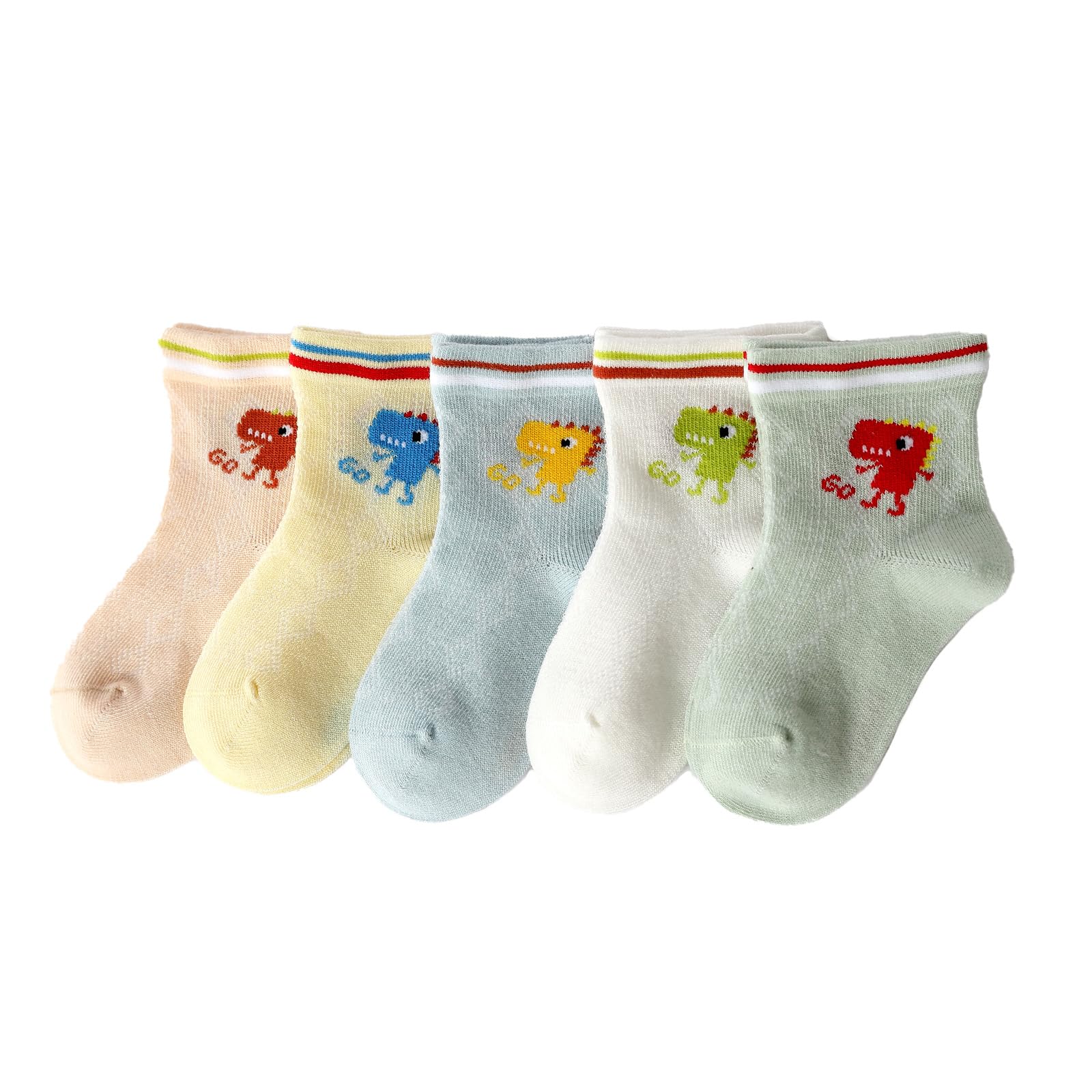 Bacnlip 5 Pairs Baby Girls Boys Crew Socks Soft Kinds Breathable Cotton Calf Sock Toddler Novelty Cute Animal Socks(Dinosaur, XXL/5-7 Years)