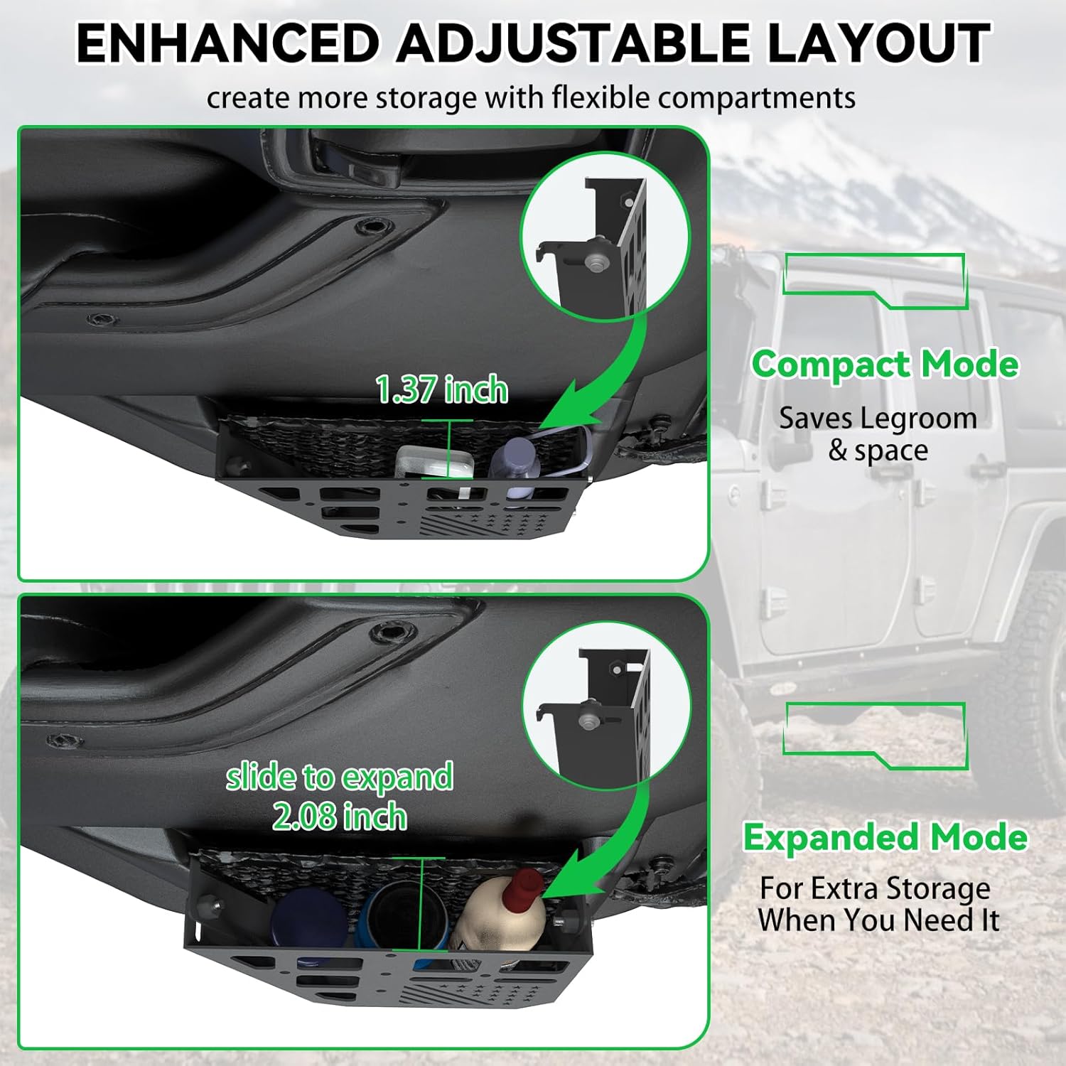 MusixiA Upgraded Metal Rear Door Storage Box Pockets for 2007-2018 Jeep Wrangler JK JKU, Adjustable Interior Door Storage Expansion Accessories 2PCS