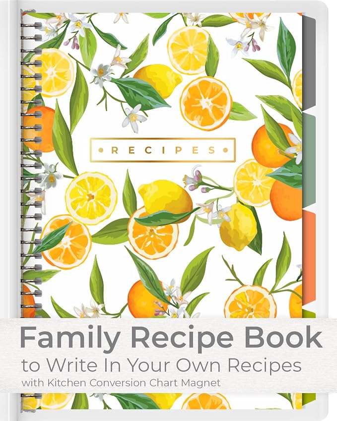 Recipe Book to Write in Your Own Recipes | Handy Kitchen Conversion Chart Magnet Included | Store 220 Recipes, 30 Ring with 8 Dividers | Perfect Family Recipe Journal