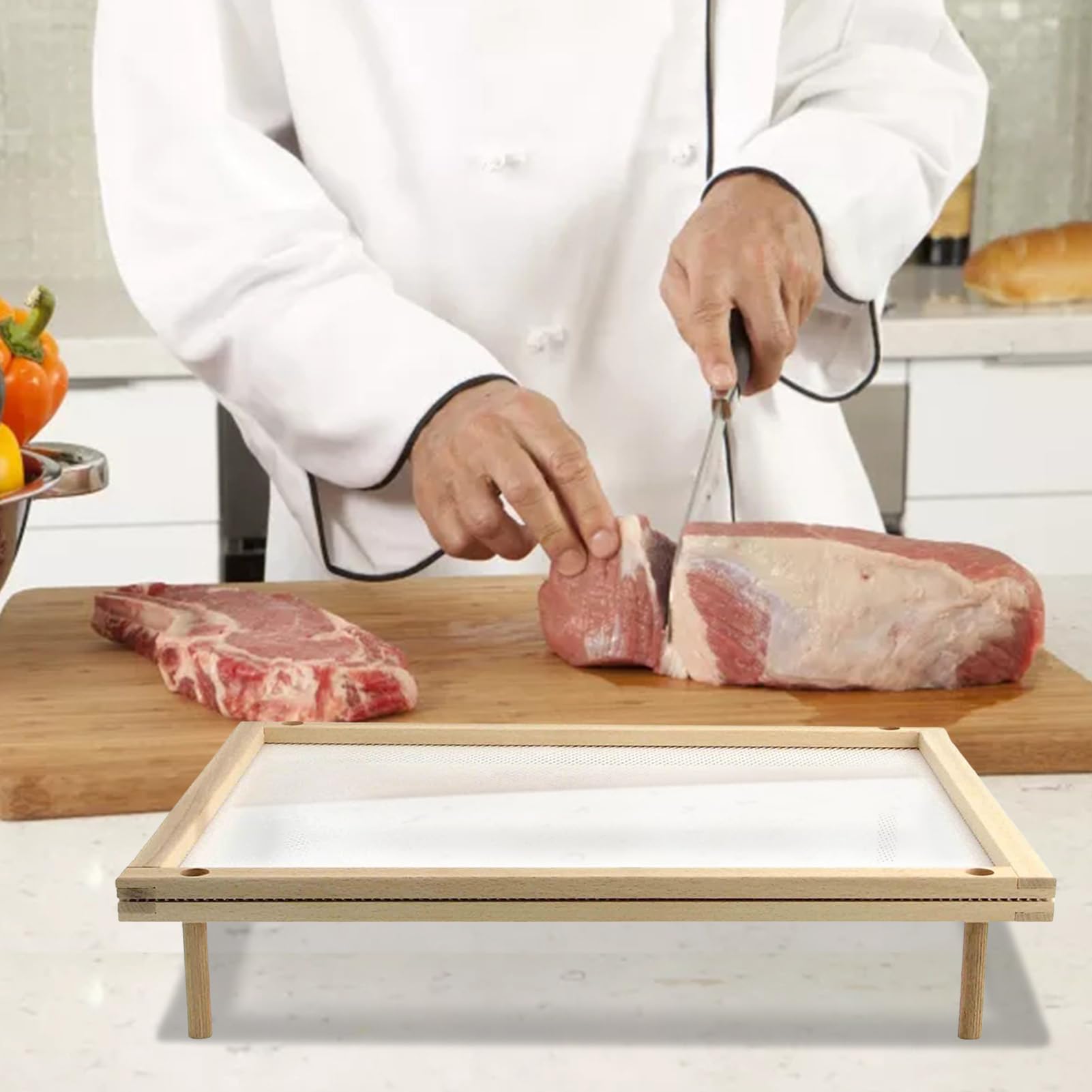 Essiccatore Per Alimenti In Legno Impilabile - Stendino Per Pasta, Frutta E Verdura Con Rete | Disidratatore Domestico Salva Spazio