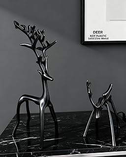 Elegant Home Decor, Set of 2 Black Solid Zinc Alloy Reindeer Statues, Weighted for Stability on Mantel & Tabletop, Modern Farmhouse Ideal Gift for Wedding & Housewarming
