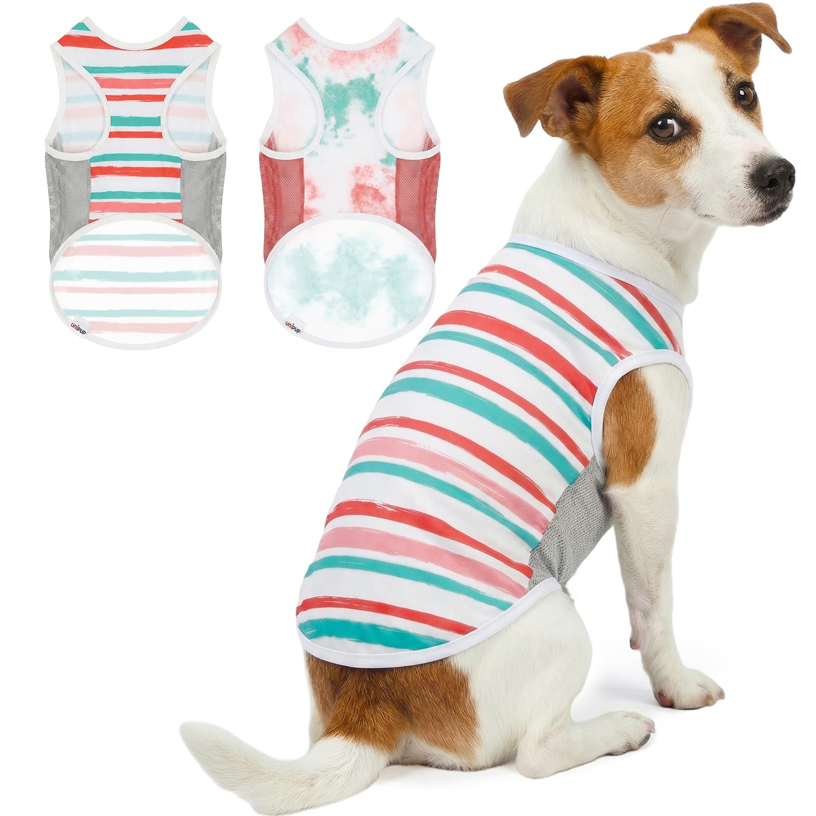 UNIPUP UPF 50+ Sun Protection Dog T-Shirt, 2 Pack Lightweight Sleeveless Dog Vest for Small Medium Dogs Girl – Reflective Strips, Quick-Dry Pet Apparel, Sports Fan Shirt P23ST00512XL
