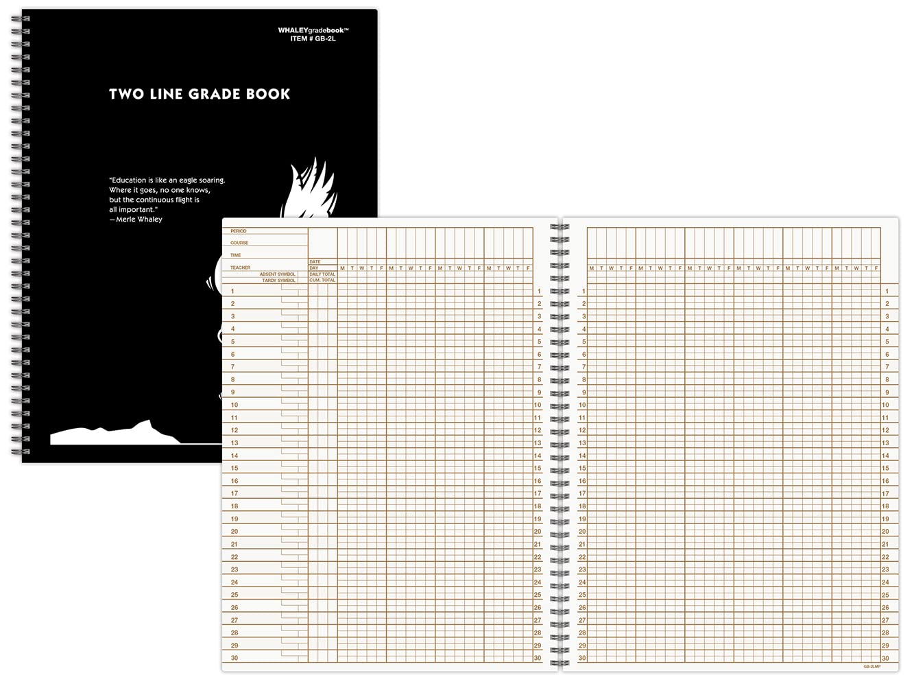 Whaley Gradebook (9 x 12 inches) 2-Line Grade And Attendance Record Book, Four Quarters or Six Terms (GB-2L) - Image 3
