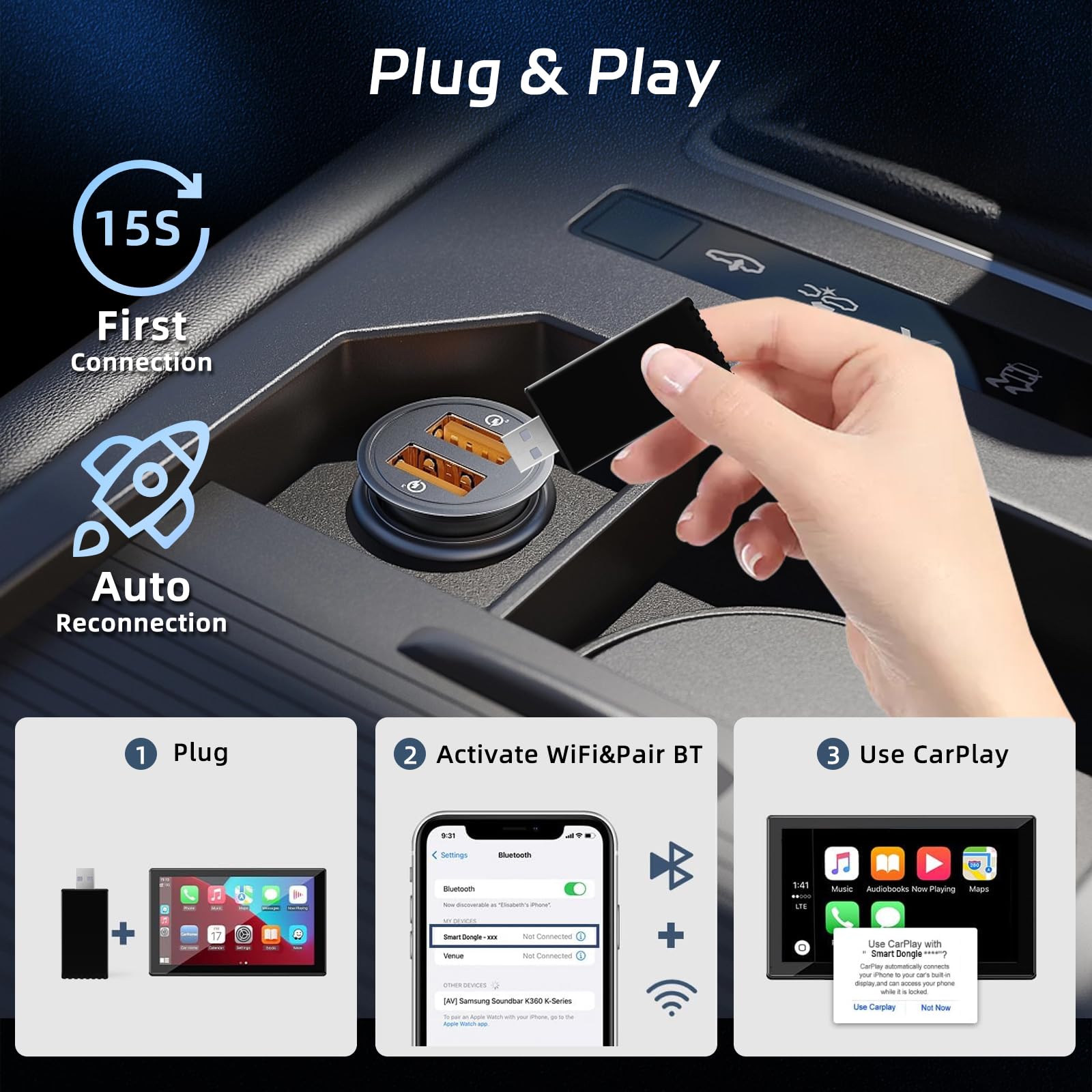 Techschermo Adattatore Carplay Wireless per iOS - Converte l'adattatore carplay da cablato a Wireless per un uso Semplice e una Bassa Latenza - Carplay per Modello auto OEM Techschermo Adattatore Carplay Wireless per iOS - Converte l'adattatore carplay da cablato a Wireless per un uso Semplice e una Bassa Latenza - Carplay per Modello auto OEM