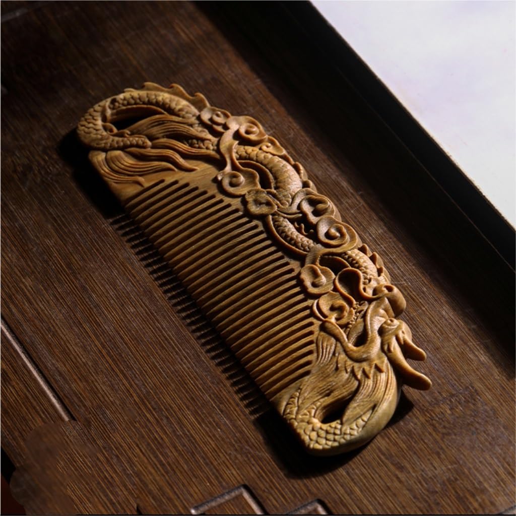 Peruka Grzebień Dragon Carved Comb Solid Wood Short Hair Comb Long Hair Comb Suitable for Beard, Hair, Styling Design Duże grzebienie do włosów