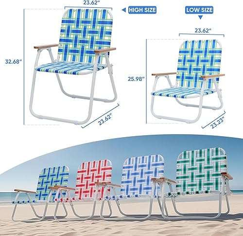 Miniatura 2 de Sekey Silla de camping, silla de playa para adultos con respaldo alto, silla de césped plegable con malla de flujo de aire de malla, silla de patio
