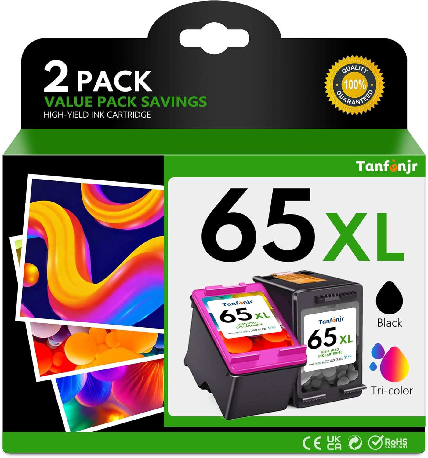 65XL Ink Cartridge Combo Pack Replacement for HP 65 65XL 65 XL use with HP Envy 5055 5052 5058; DeskJet 3755 2655 3700 3752 3720 3722 3723 3758 2652 2622 2624 Printer (Black,Tri-Color)