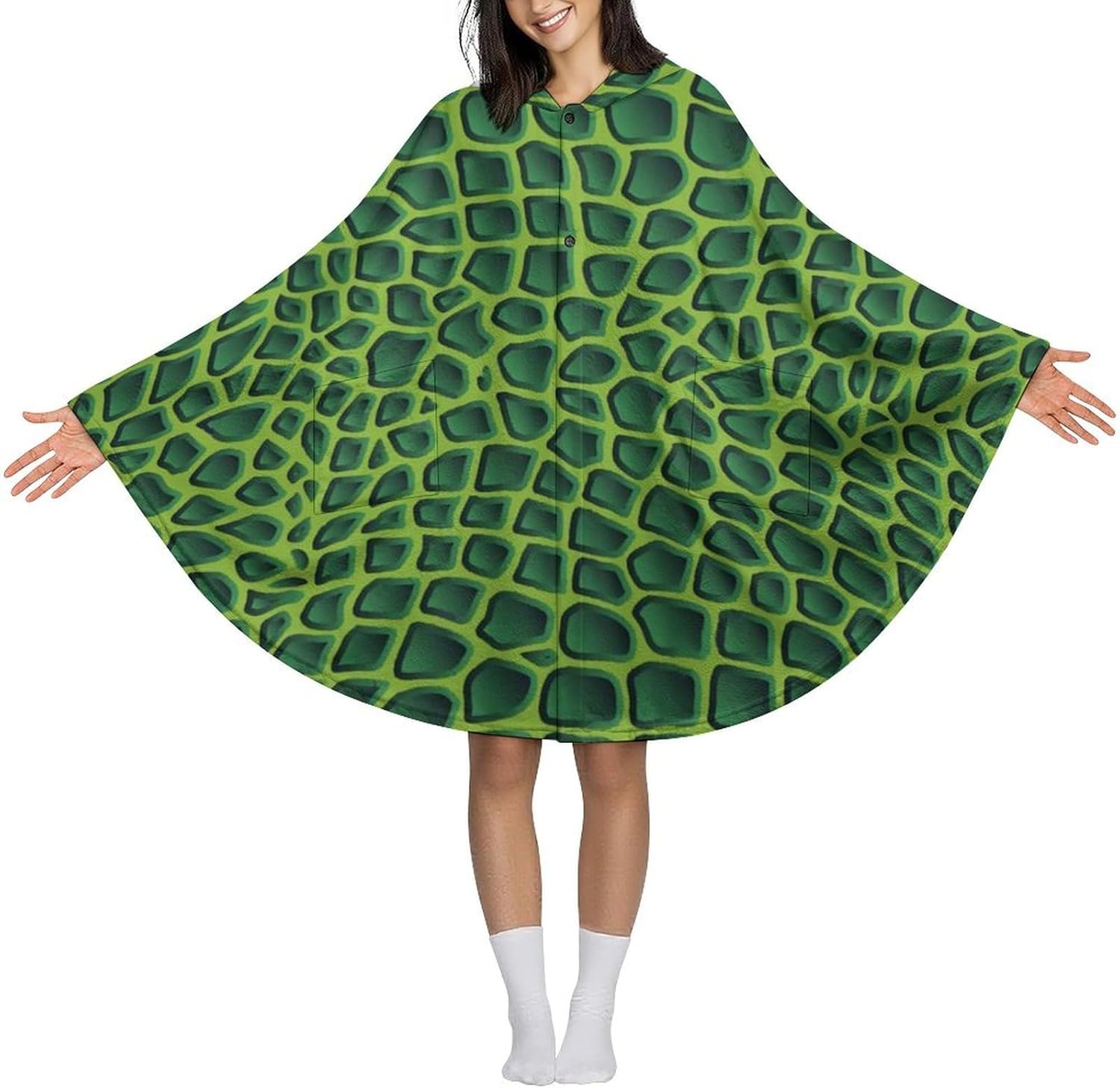 Crocodile Alligator Print Wearable Blanket with Hooded Flannel Blankets Cape with Pocket