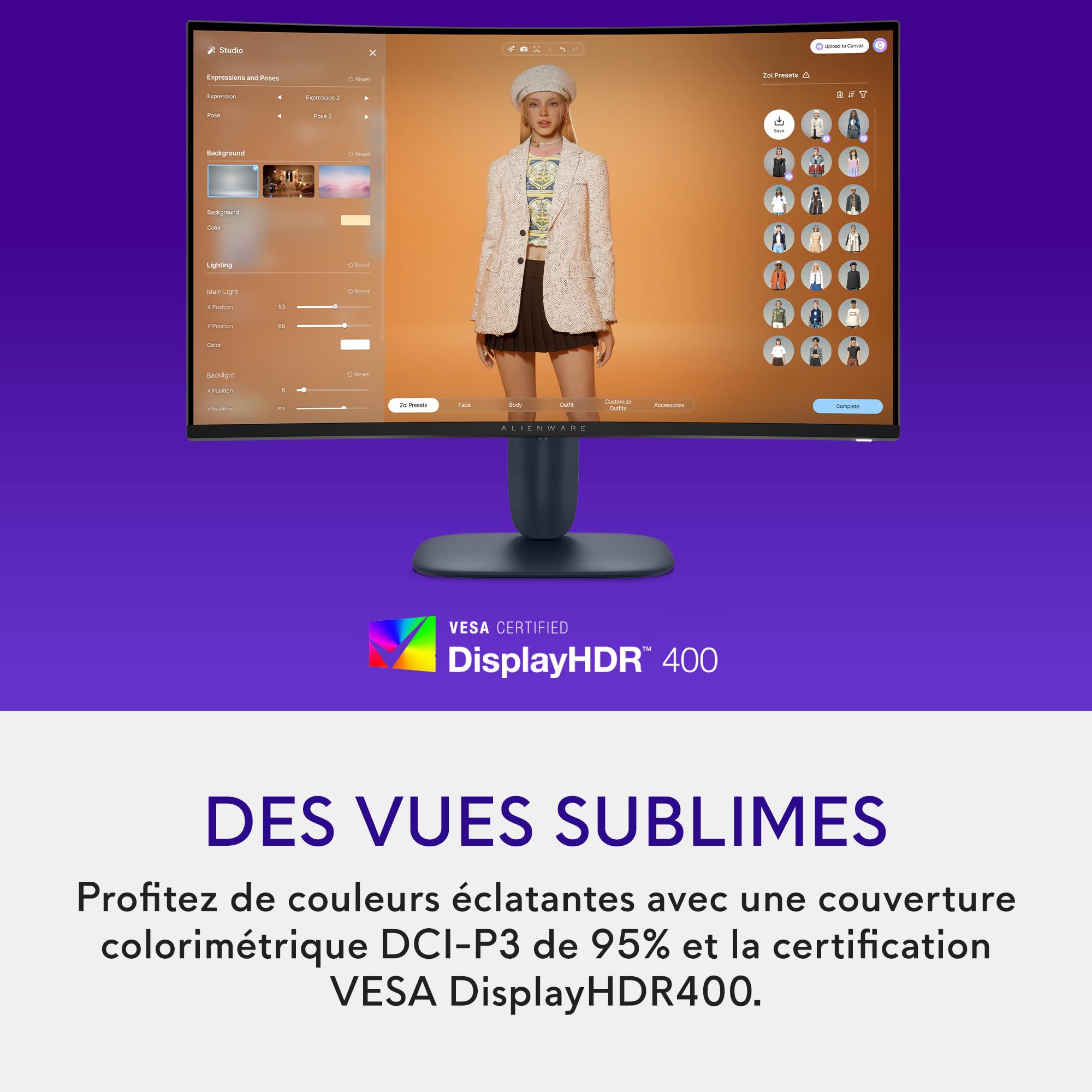 Alienware 32 Écran PC Gaming - AW3225DM, QHD (2560x1440), 1500R Incurvé, 180Hz, VA, 1ms, AMD FreeSync, VESA AdaptiveSync, 95% DCI-P3, HDR400, DisplayPort, 2 HDMI, 3 USB, Garantie 3 Ans
