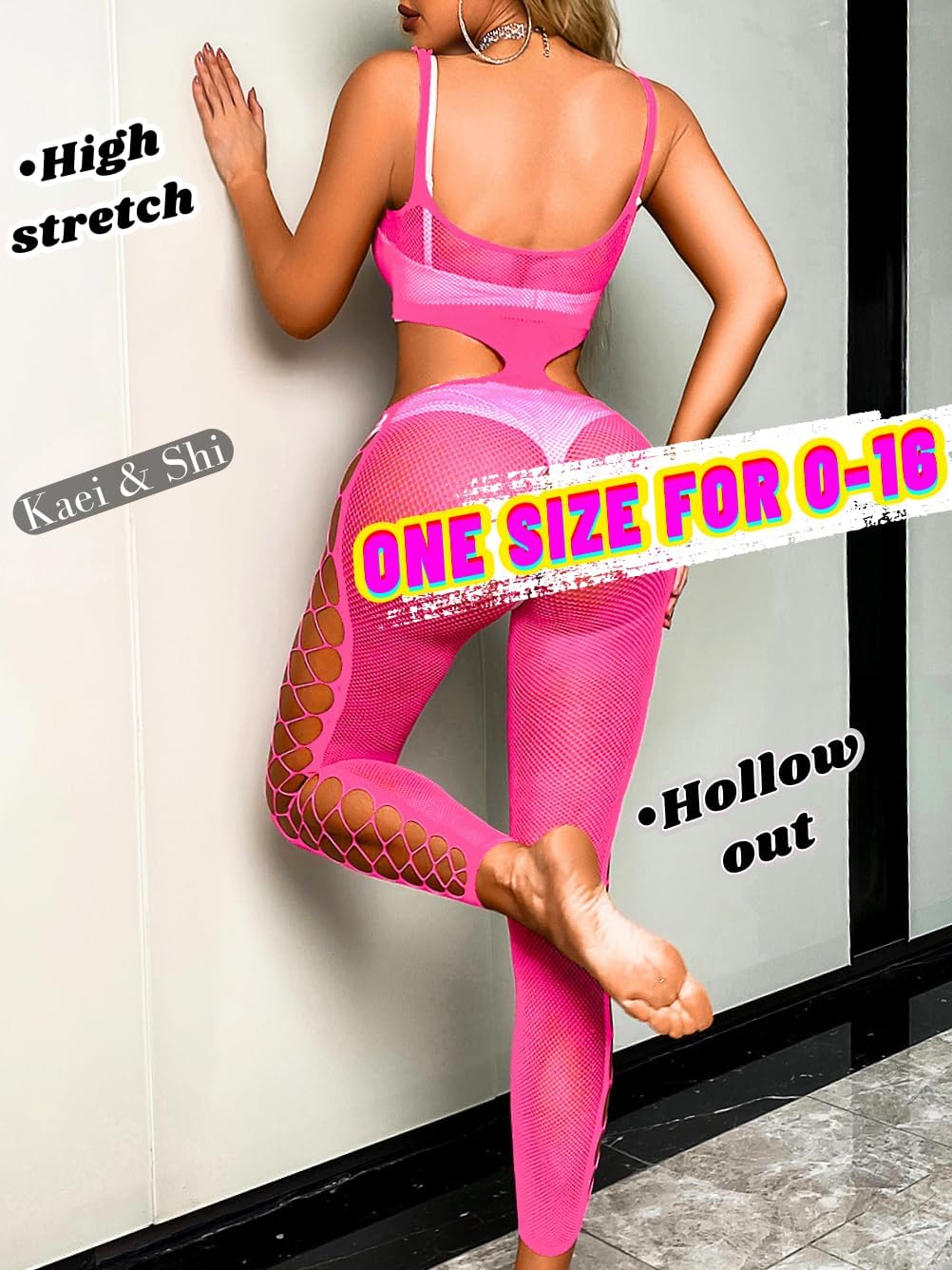 Kaei&Shi Rave Outfits Jumpsuit For Women, Sexy Curvy Fishnet Mesh Bodysuit,Exotic Dancer Body Suit, Glow Dark Sheer Lingerie - Image 3