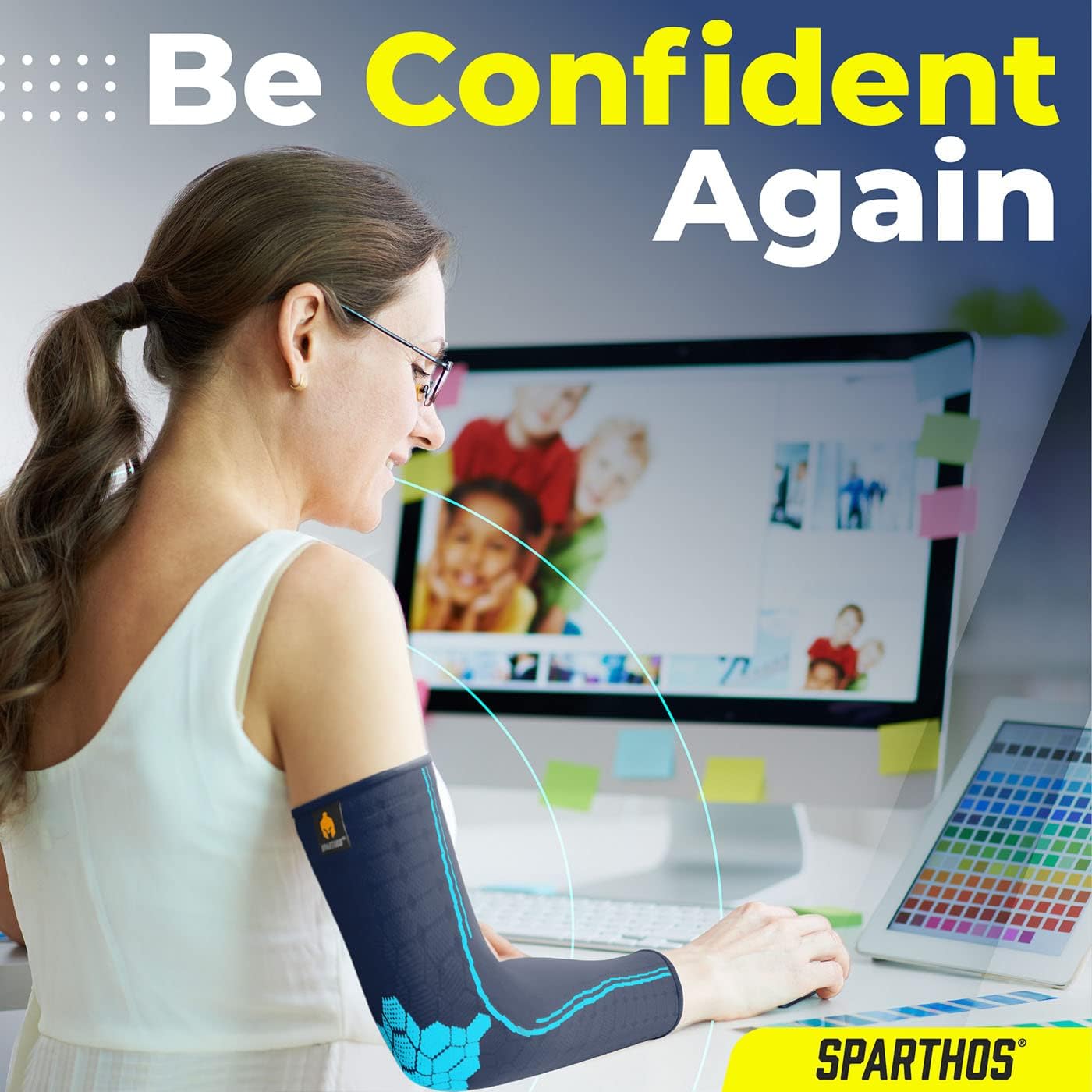 Sparthos Arm Compression Sleeves [Cobalt Blue - Large] x Tennis Elbow Brace [Pack of 2]