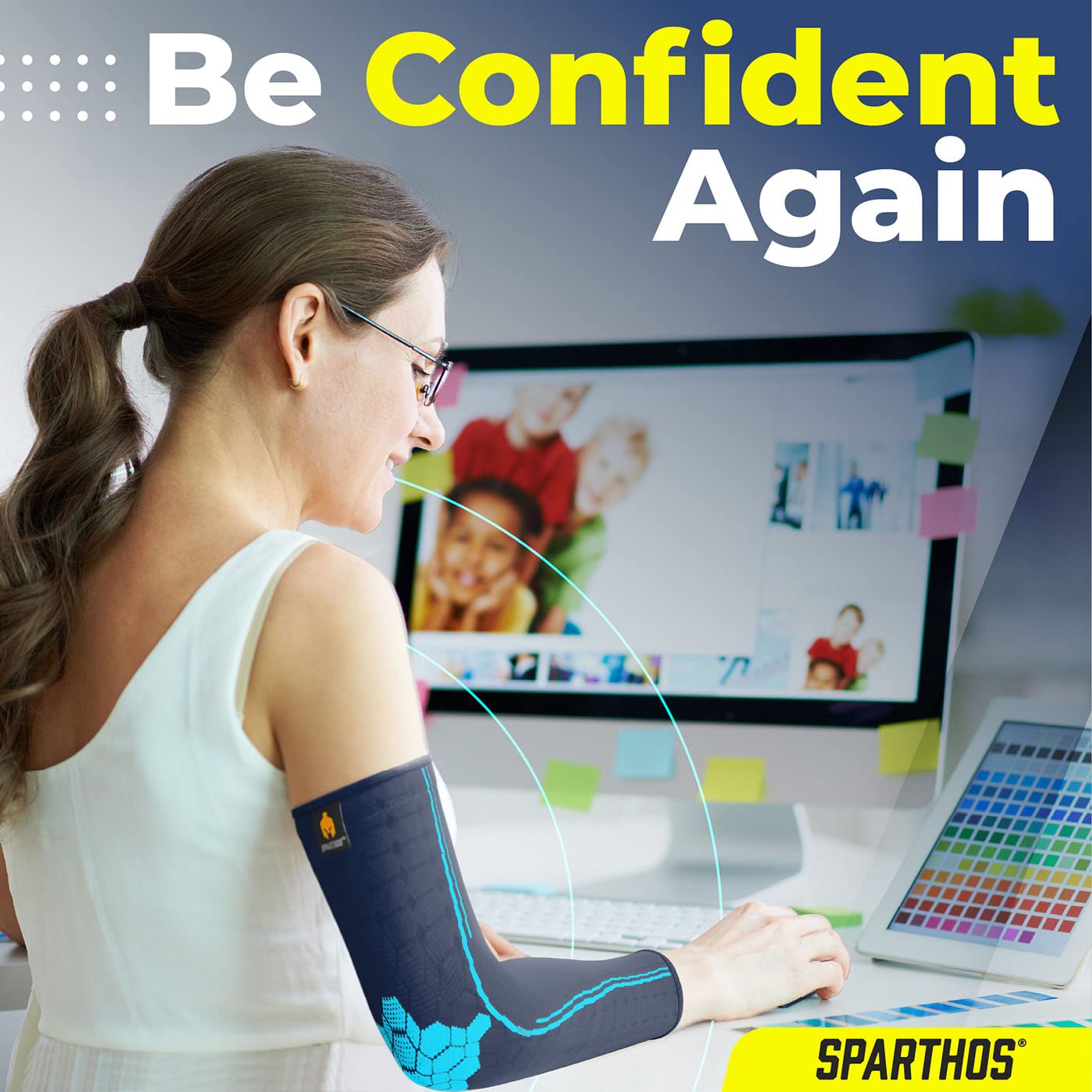 Sparthos Arm Compression Sleeve - Arms Braces for Recovery, Support for Athletic Sports Running Tennis Baseball Lifting Volleyball Shooting Weightlifting Golf - Mens and Womens (Blue-S)