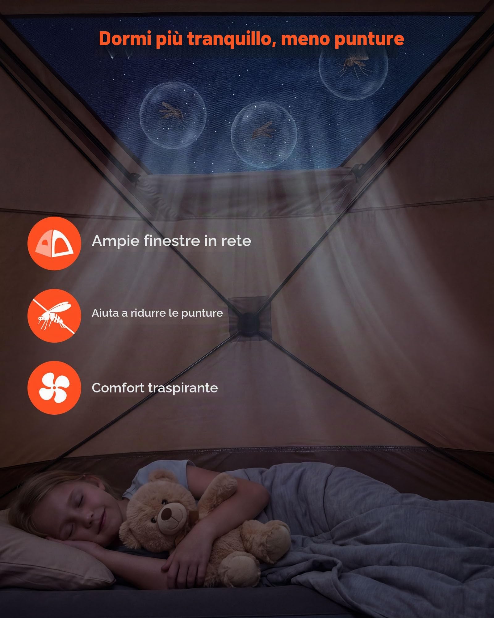VEVOR Tenda da Campeggio per 6 Persone, Tenda a Cabina Istantanea Pop-up con Telo Antipioggia e Finestre in Rete, Portatile Impermeabile con Borsa Trasporto, per Campeggio Escursionismo in Famiglia
