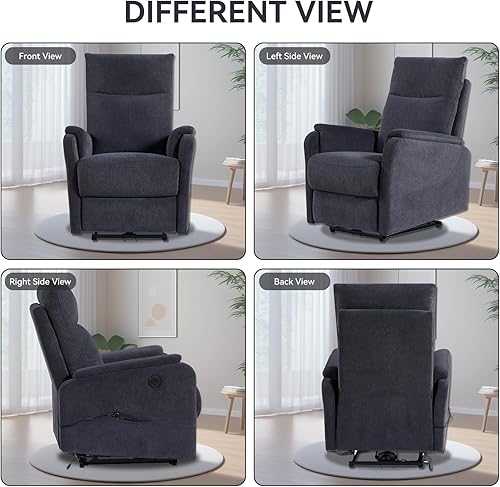 Miniatura 8 de Plococo Silla reclinable eléctrica para sala de estar, silla individual de tela compacta eléctrica con puerto USB, control de botón de reposabrazos,