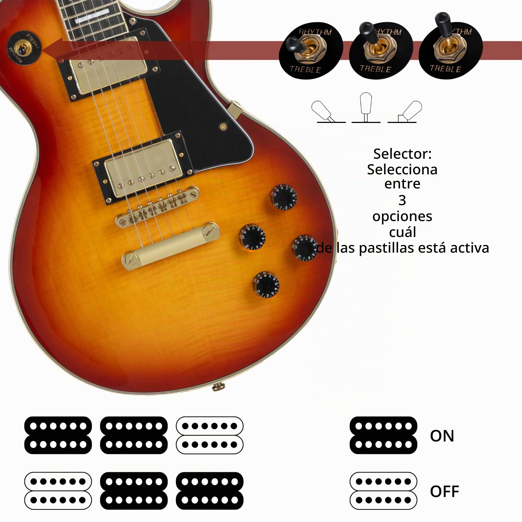 Rocktile Pro L-200OHB Guitarra Eléctrica - Cuerpo: Caoba - 2 Humbucker Pickups - Mástil de arce encolado - Diapasón de palisandro - Puente Tune-O-matic y Stop Bar Tailpiece - Orange Honey Burst