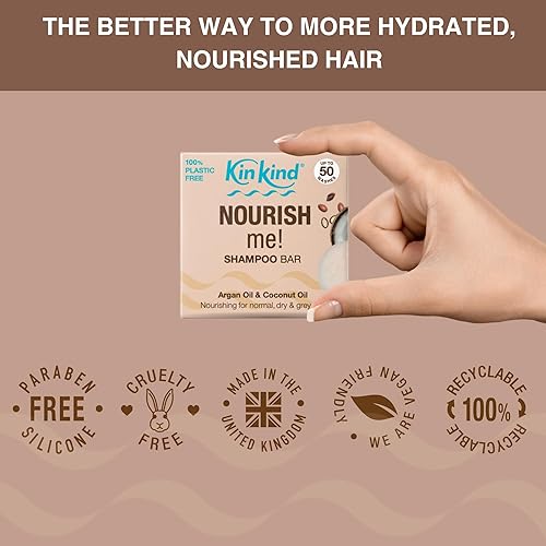 Miniatura 5 de KinKind NOURISH Me! Barra de champú sólida, cabello normal, seco y gris, aceite de coco y argán, barra de champú de viaje para cabello, hasta 50