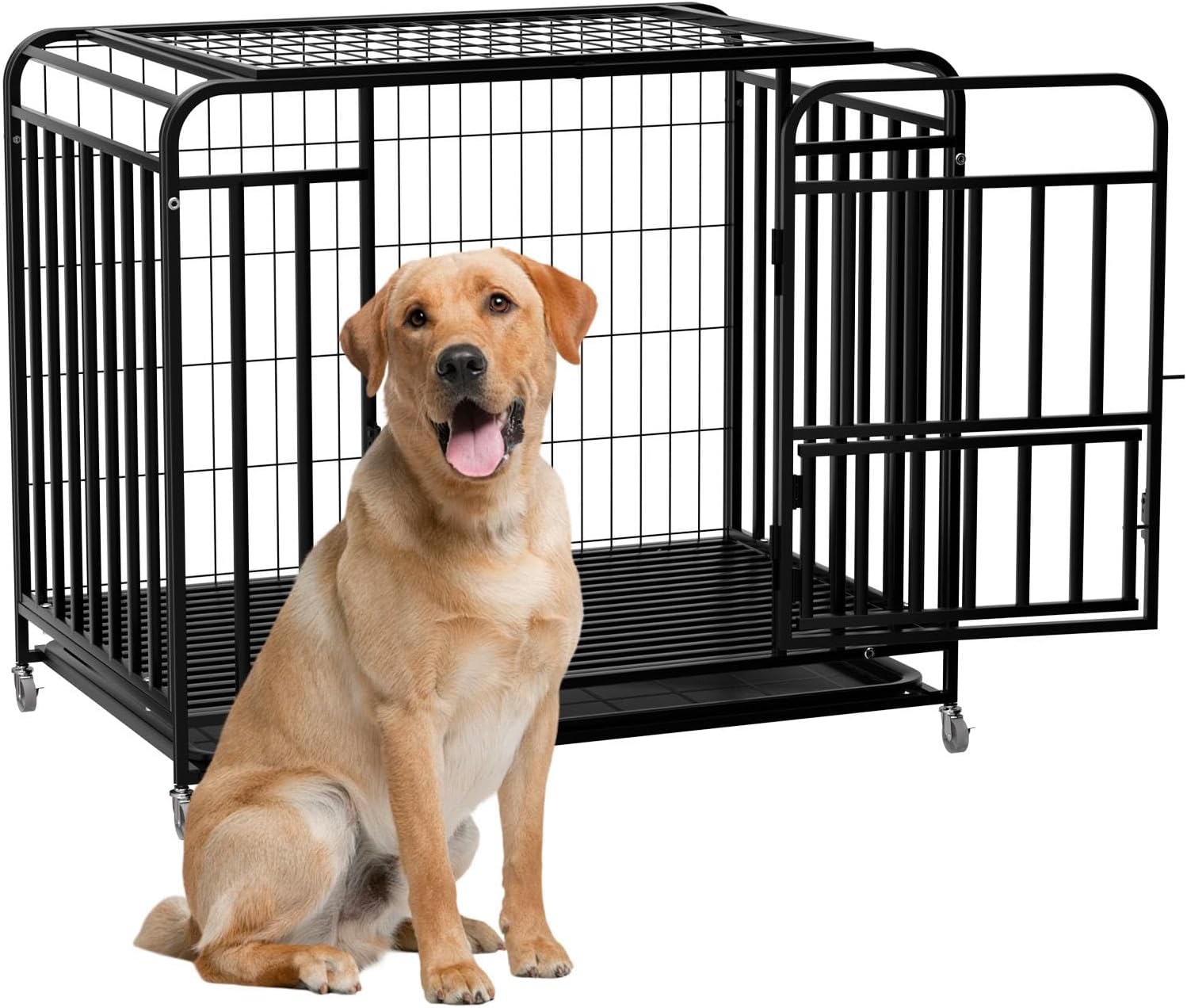 42 Inch Extra Large Dog Cage with Locking Latches, Indestructible Steel Crate for Aggressive Chewers, Secure Kennel with Removable Tray, for German Shepherd and Husky, XL - Image 1 of 8