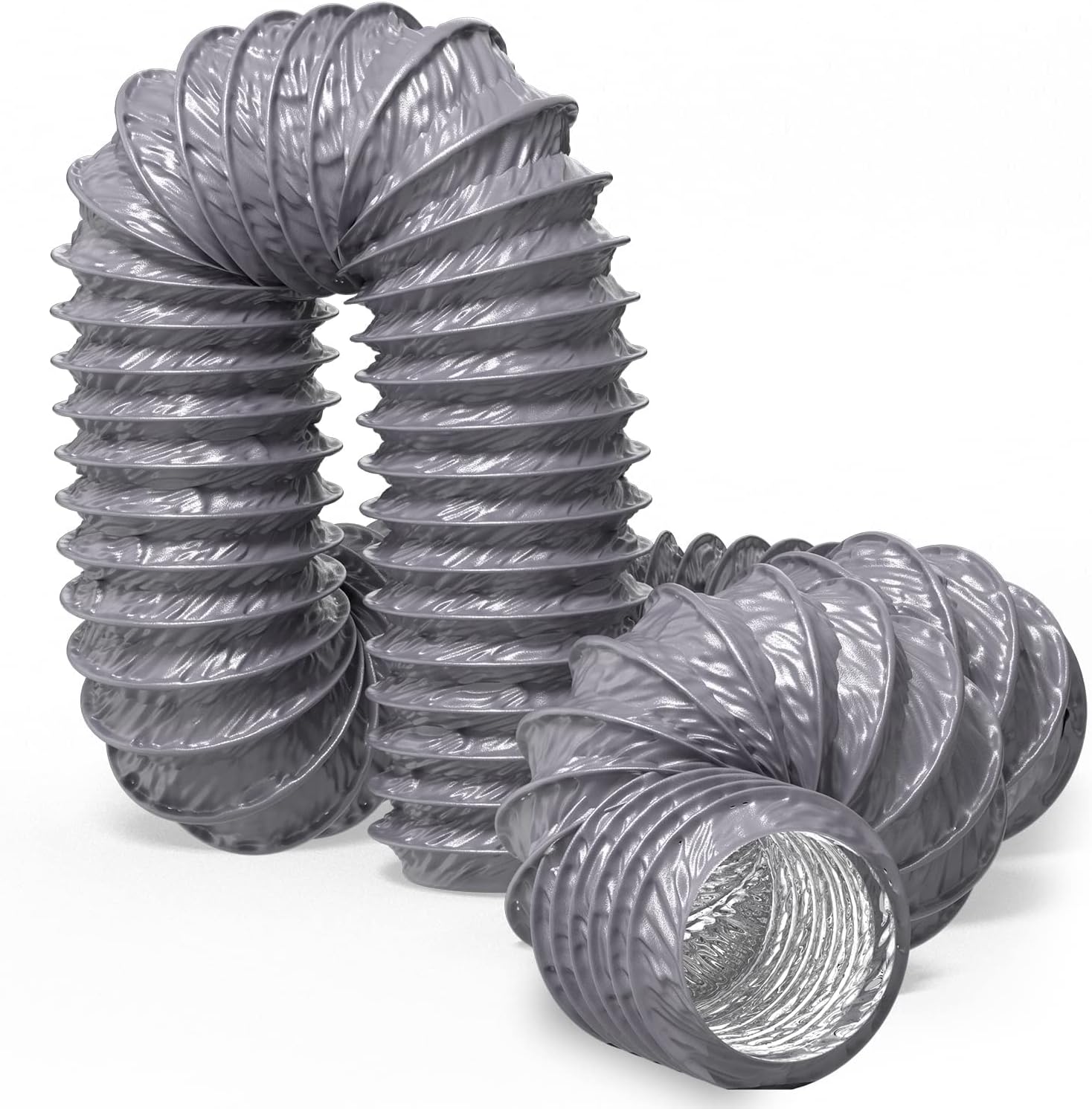 Hon&Guan 4 inch 16 FT Long Air Ducting, Heavy-Duty Three-Layer Protection Dryer Vent Hose for Heating Cooling Ventilation and Exhaust, Grey