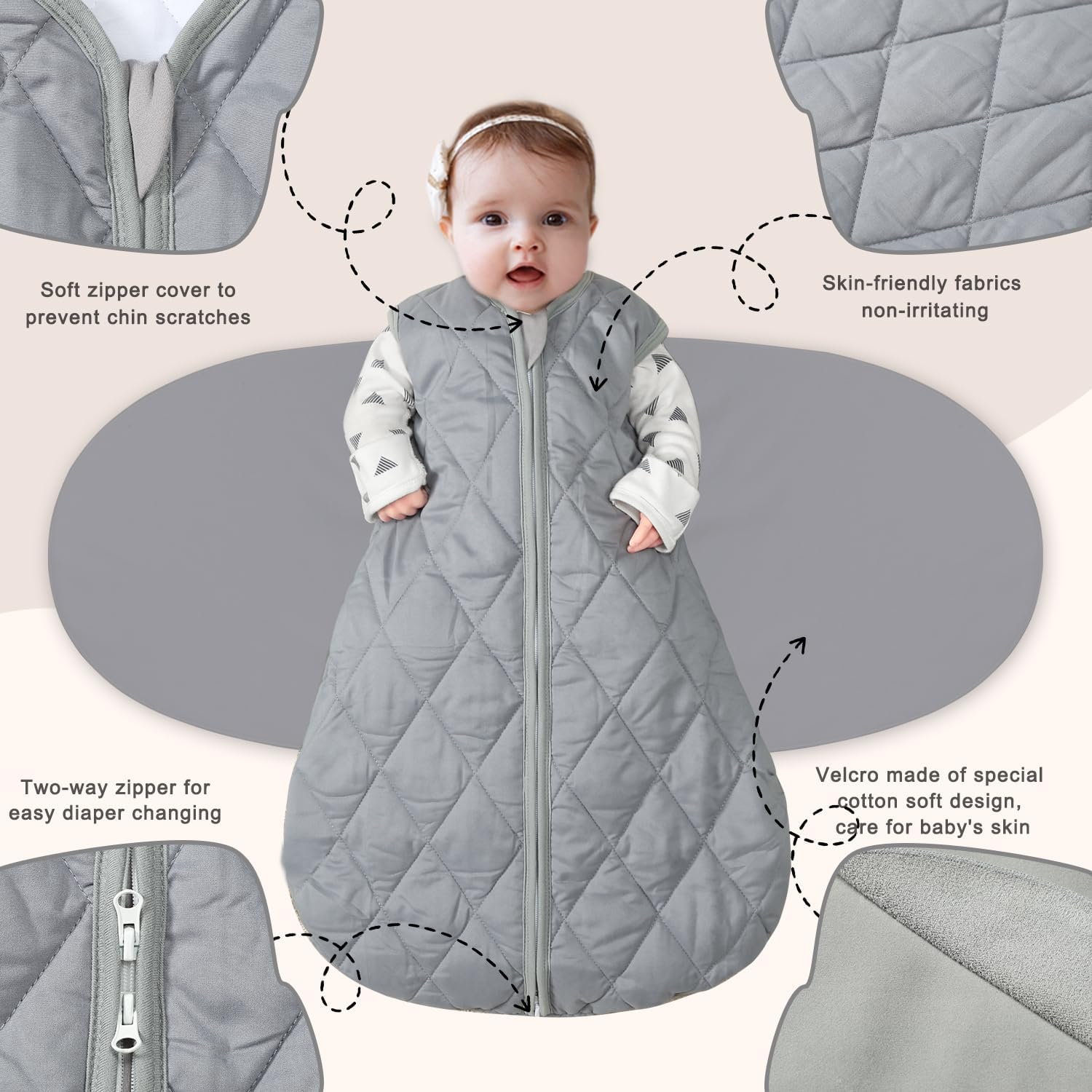 BSTOPPT Newborn Sleep Sack Baby Swaddle,3-Way Adjustable Wearable Blanket,Swaddling Sleeping Bag,TOG 2.5 (Gray, 3-6 Months)