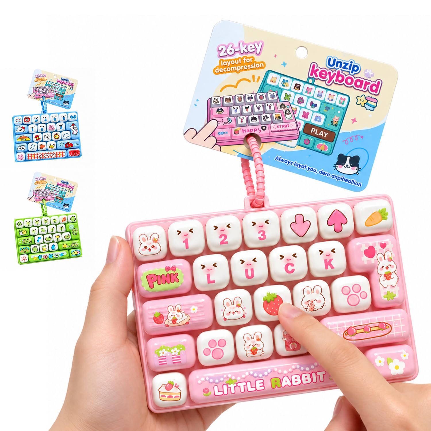 26-Key Keyboard Fidget Toy Keychain for Anxiety Relief (APINK)