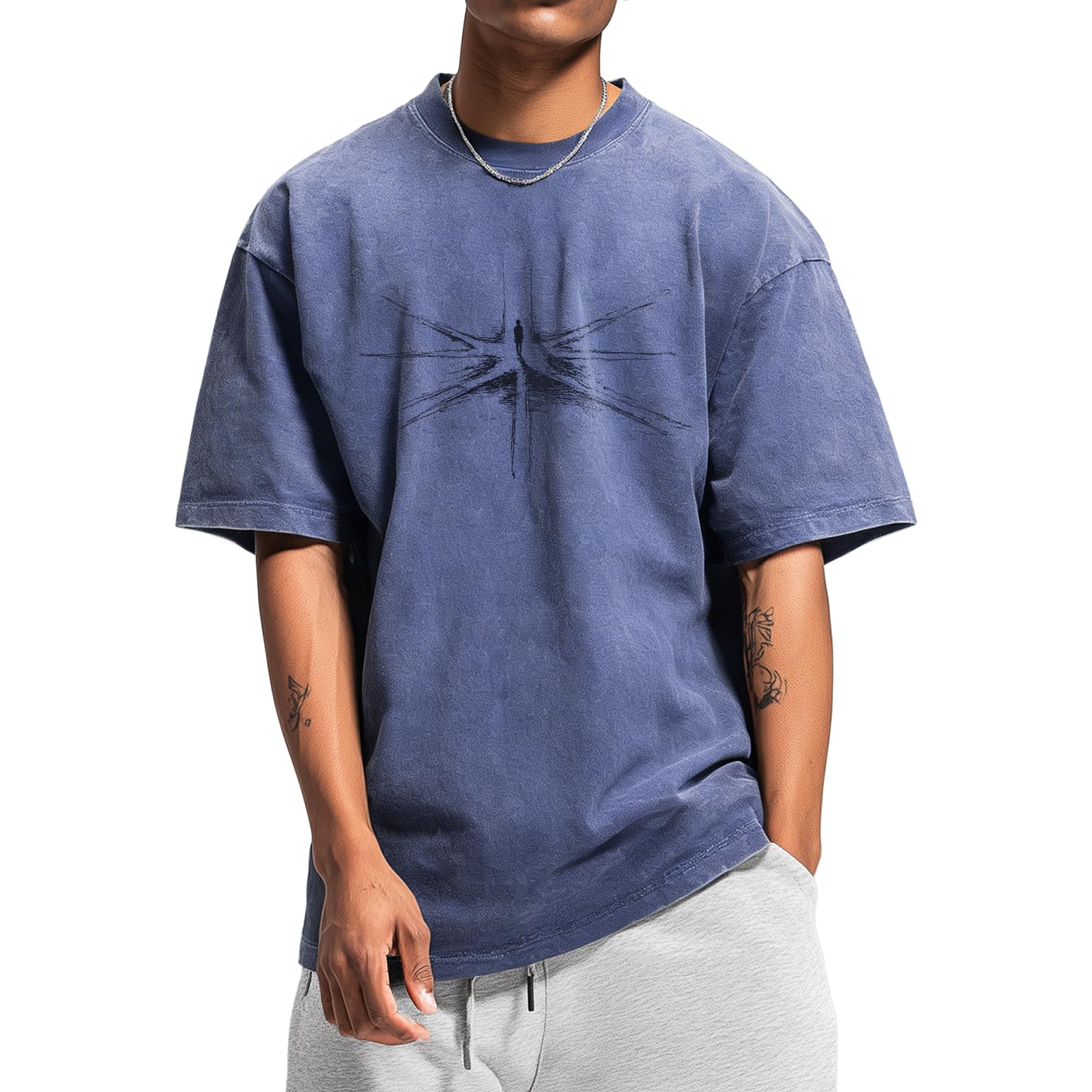 Mens Tshirt Cotton Acid Washed Oversized Breathable 2026 Summer Gym Street Casual Mens Clothing