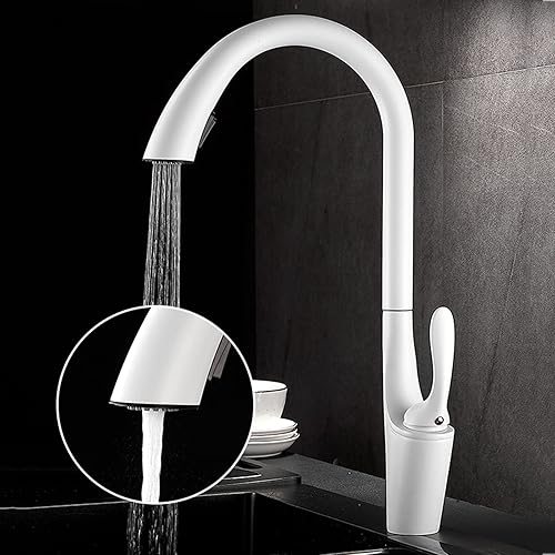 Miniatura 2 de Kitchen Faucet with Pull Down Sprayer Brass Pull Out Kitchen Faucets Commercial Modern White Kitchen Sink Faucet Hot and Cold Water Deck Mounted