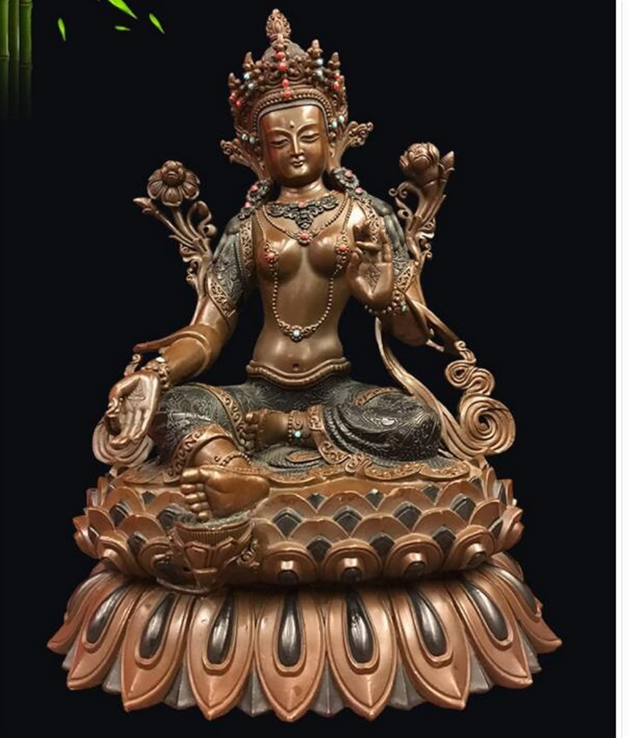 34CM 大型グリーンタラ仏教祝福家族ホーム保護富効果的な像 (サイズ さいず : 34CM)