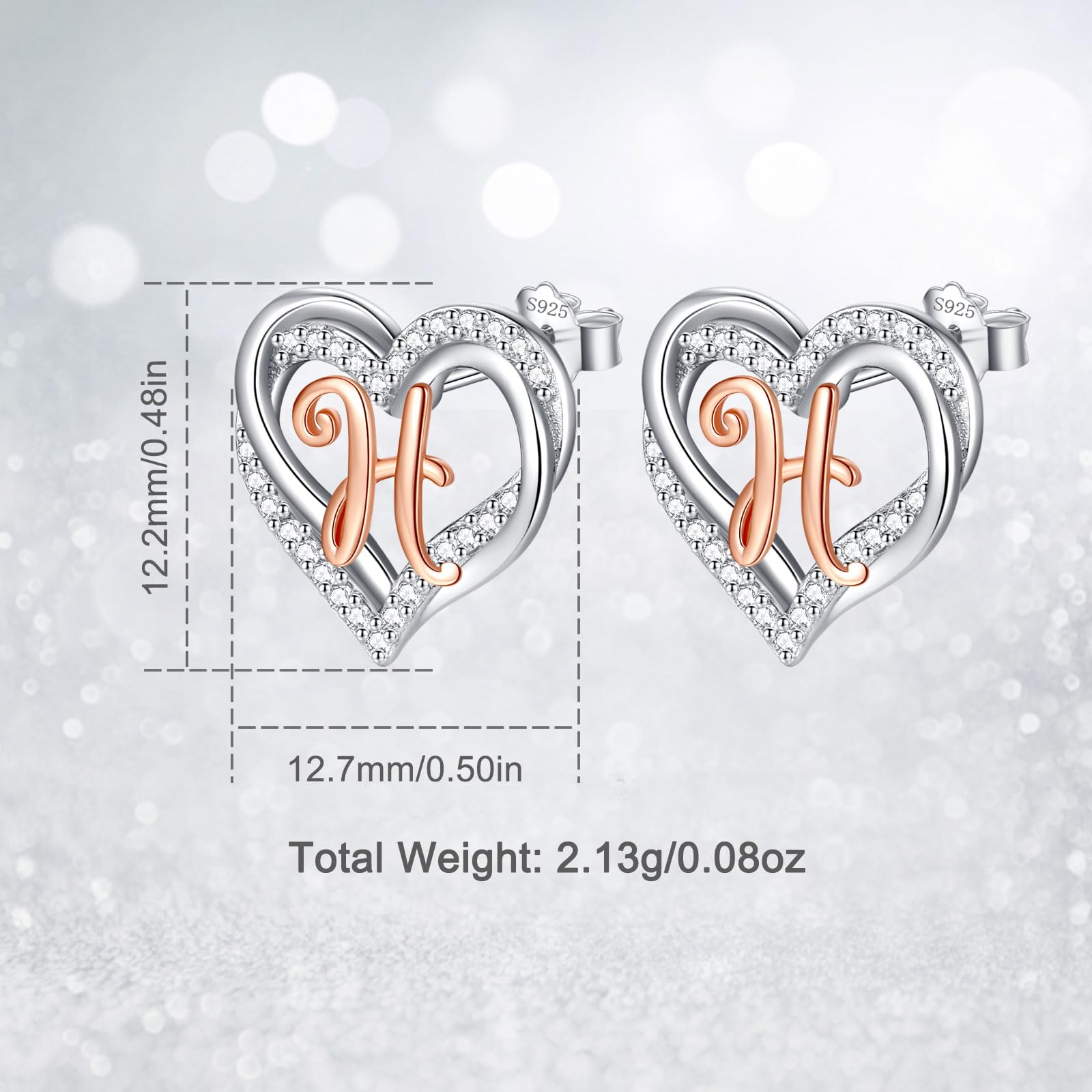 INFUSEU Orecchini a forma di iniziale in argento Sterling 925, per donne e ragazze, graziosi gioielli a forma di cuore