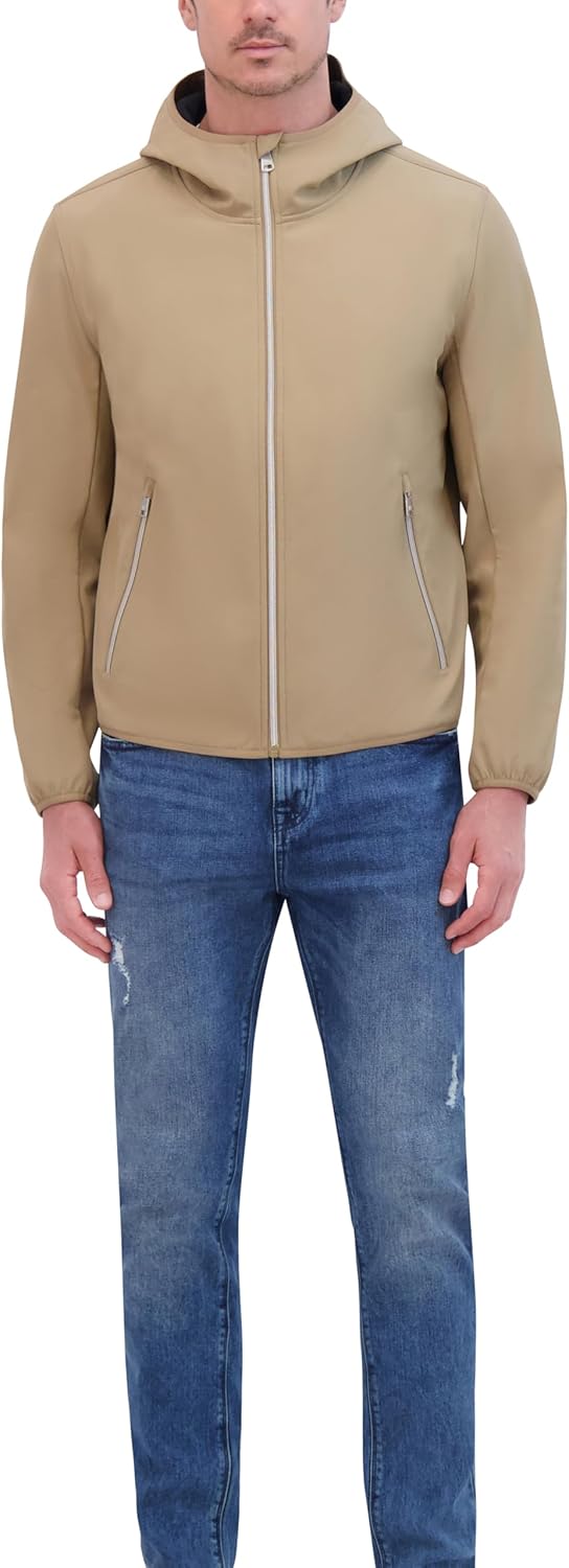 Kenneth Cole Men's Hooded Soft Shell With Coil Zip Detail