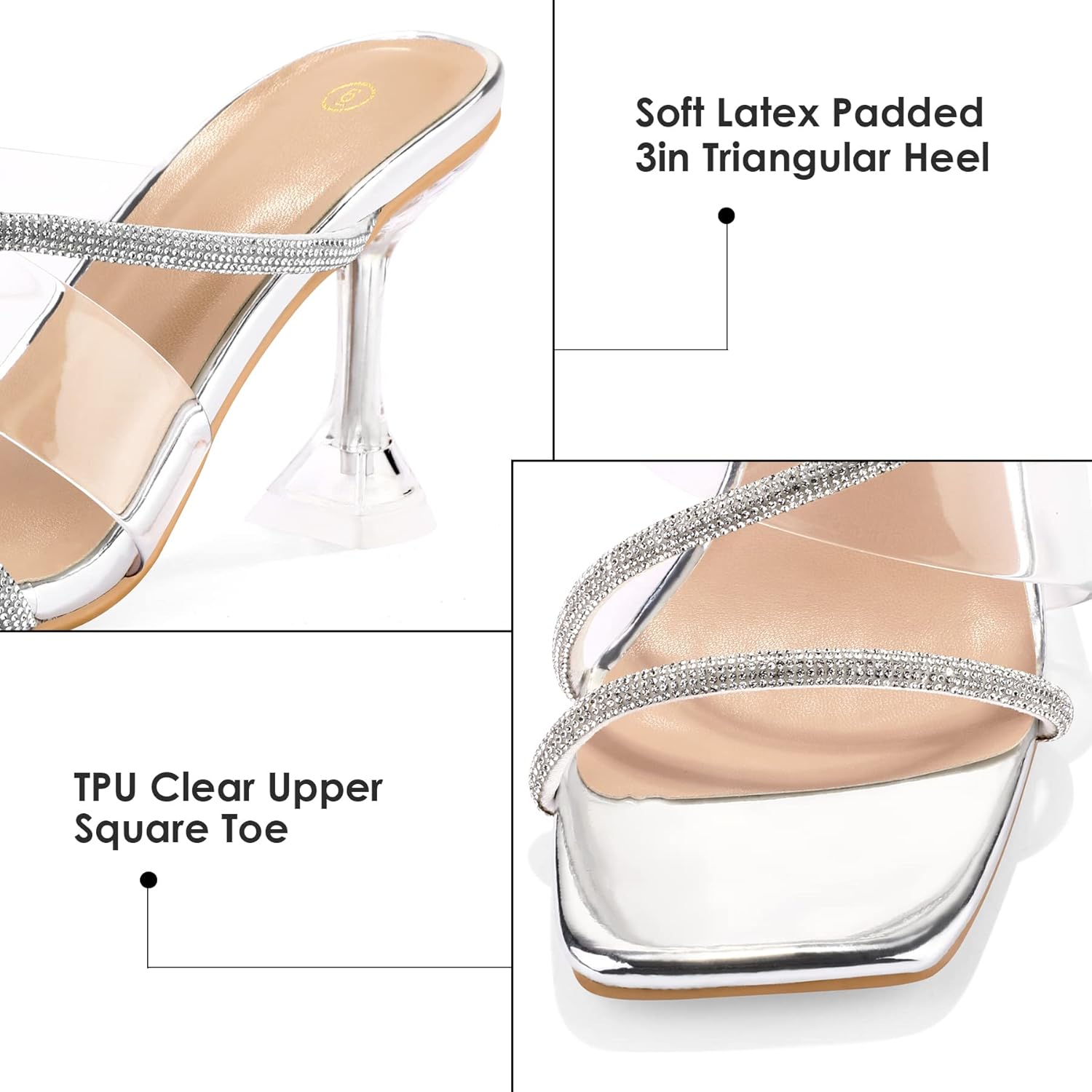 mysoft Women's Clear Heeled Sandals Square Toe Transparent Stiletto Mules Open Toe Slip on Dress Shoes - Image 5
