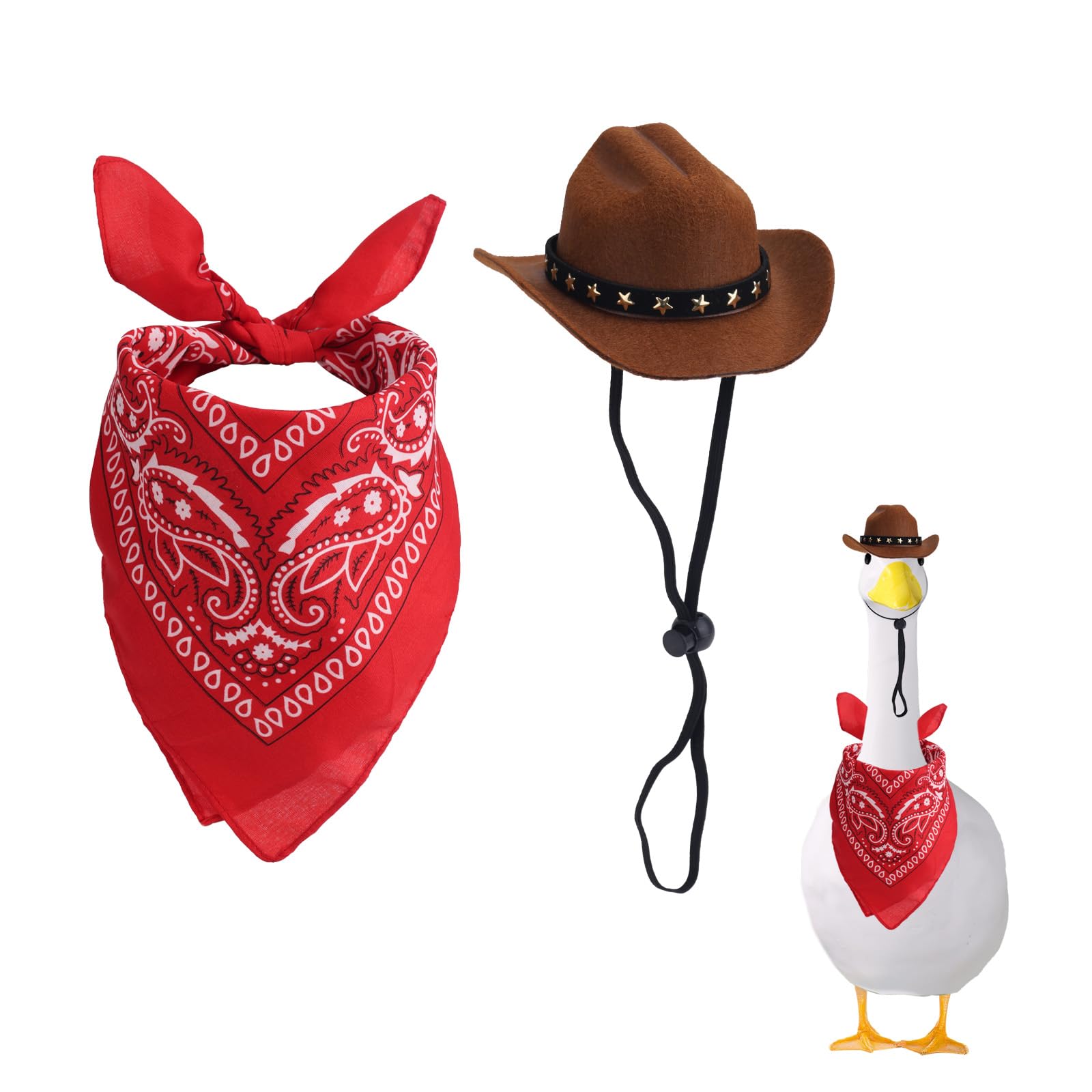 Tinoaly Western Cowboy Porch Goose Outfits, Funny Cement Goose Costume with and Bandana Scarf Garden Yard Decoration for 23" & 17" Lawn Statues