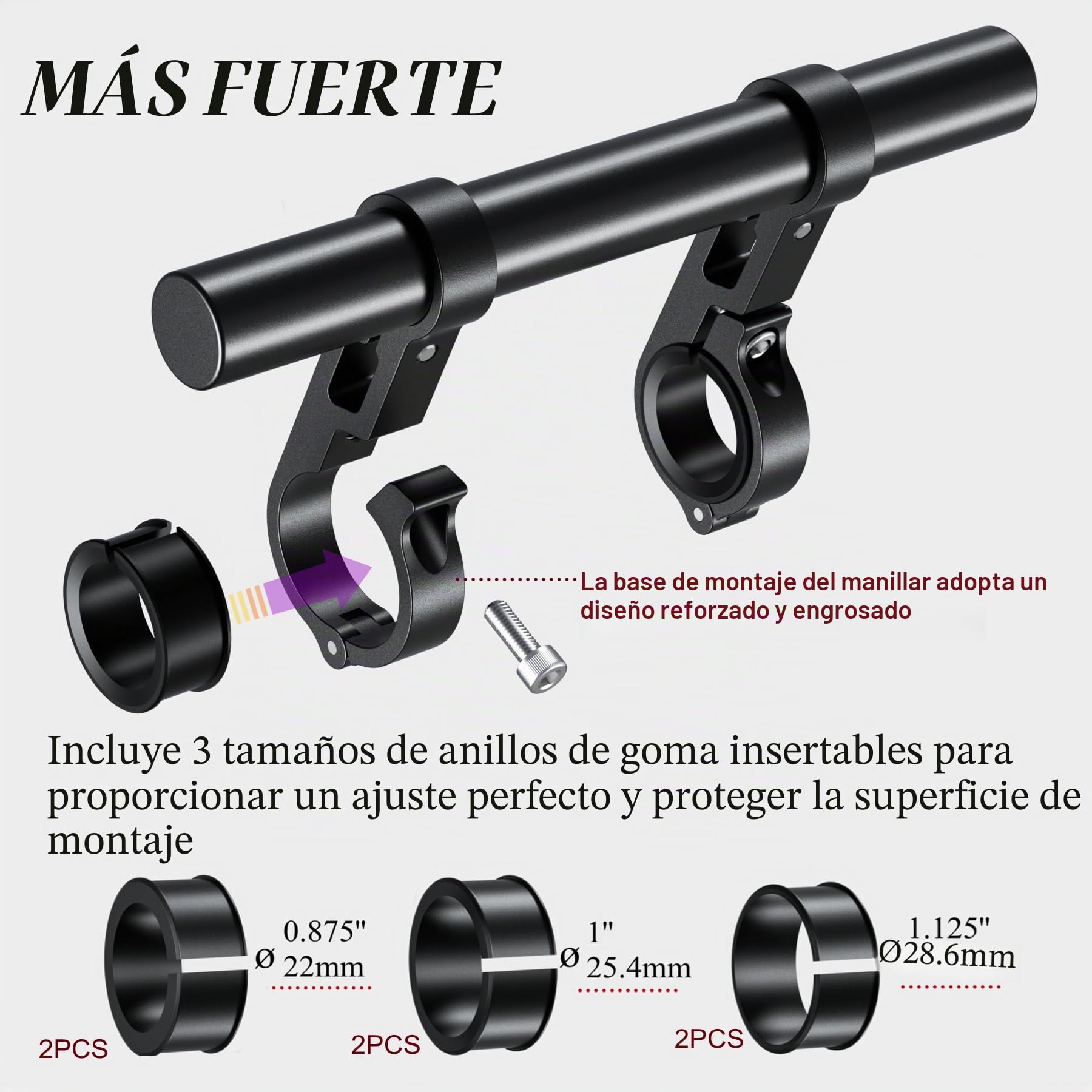 BRCOVAN Extensiones de manillar de aleación de aluminio con barra transversal larga de 8 pulgadas con base de montaje de doble abrazadera compatible con manillares de 0,875''/1''/1,125''/1,26'' para