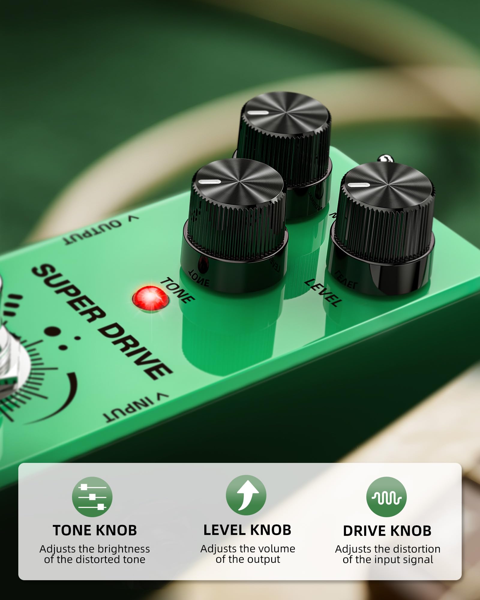 LEKATO Overdrive Pedale per chitarra, pedale Overdrive per chitarra elettrica con due modalità SUPER/NORM, mini pedale analogico, Truebypass, DC 9 V