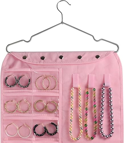 Miniatura 69 de BB Brotrade Organizador colgante de joyas, organizador de accesorios, organizador de 56 bolsillos para guardar joyas (Beige-56 bolsillos)