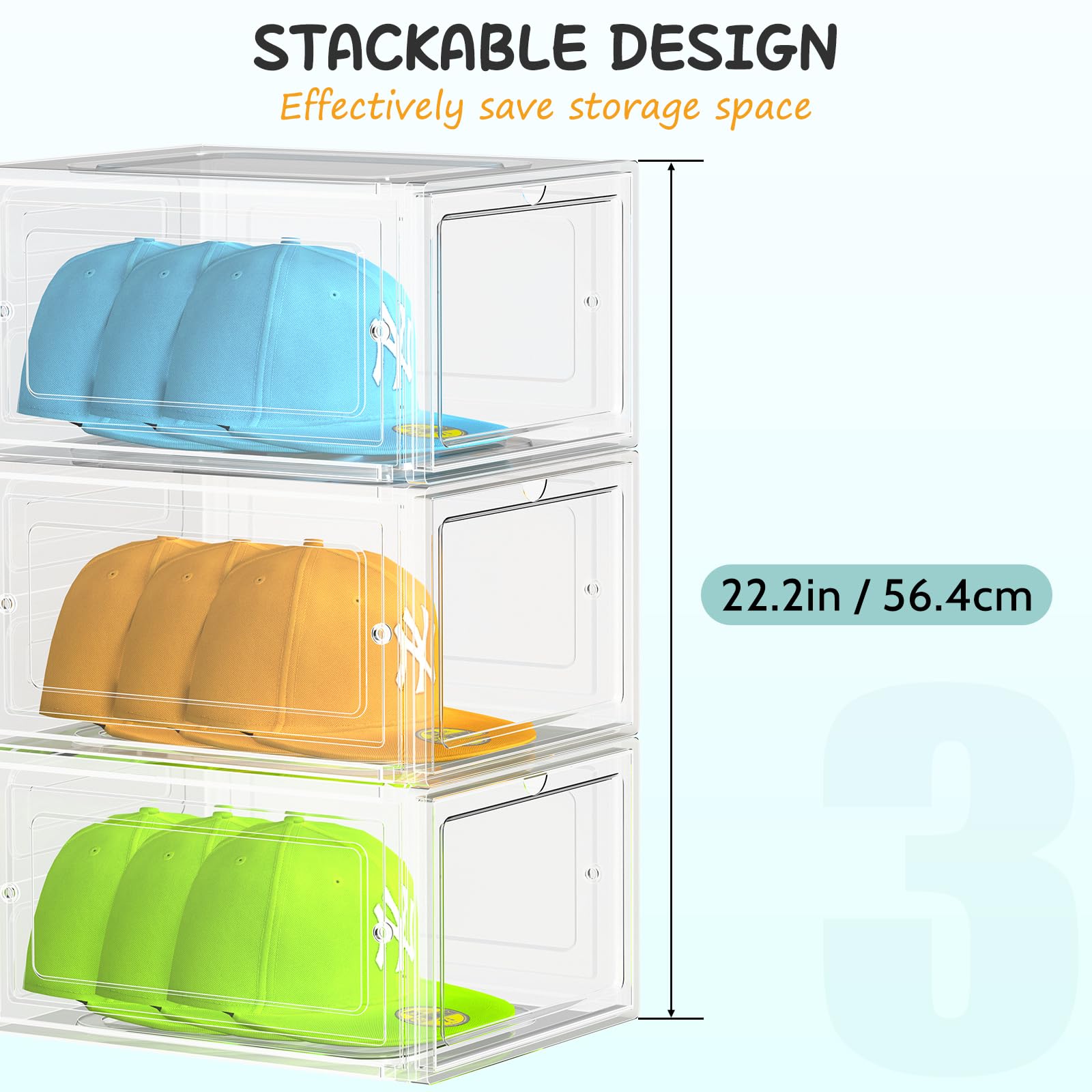 SCAVATA 6-pak organizerów na kapelusze, przezroczyste czapki z daszkiem, pojemniki z magnetycznymi drzwiczkami, do przechowywania czapek typu snapback, gablota, pomieści 8 czapek (przezroczysty)